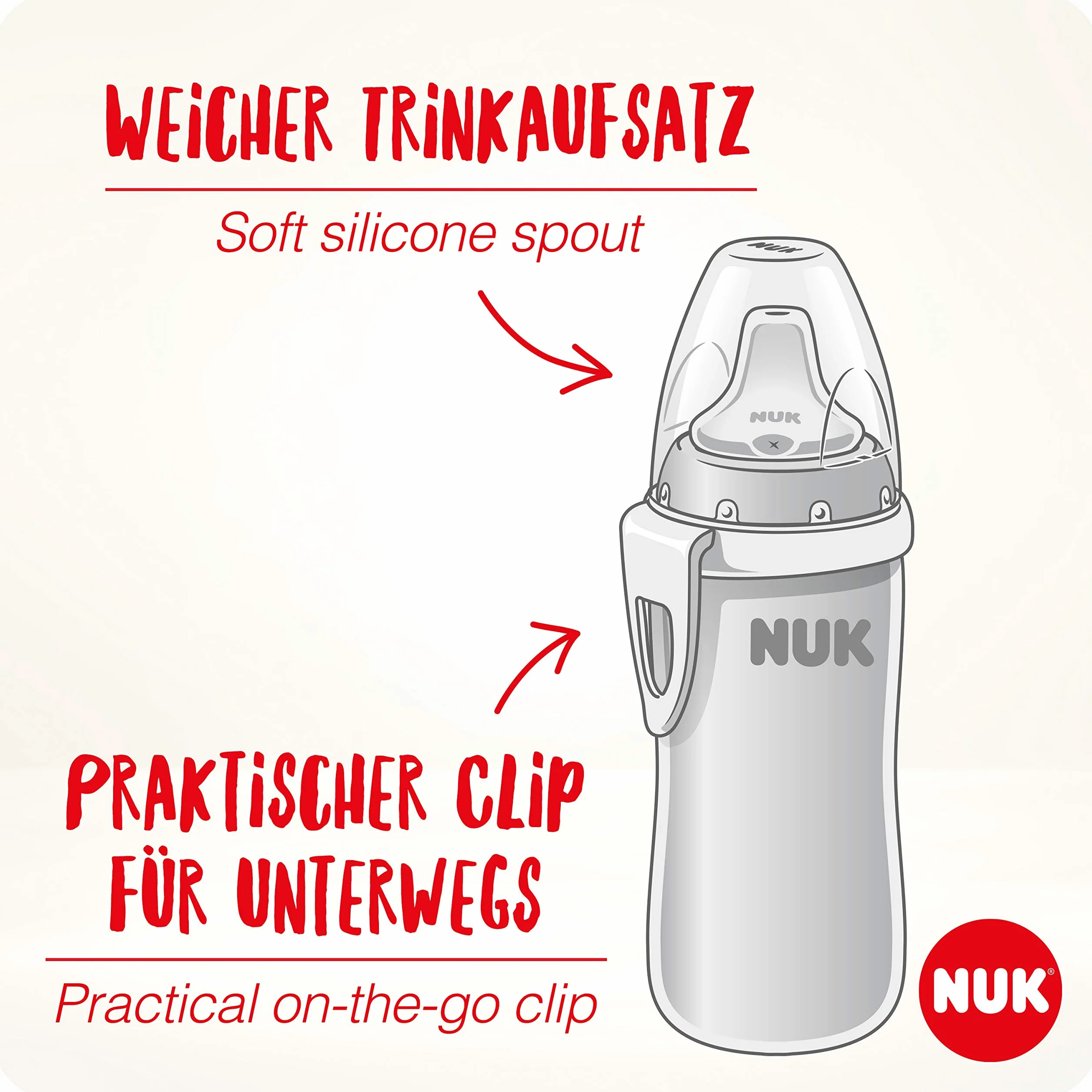 NUK Active Cup tazza Beccuccio morbido A Prova Di Perdite | Clip E Cappuccio Protettivo | Senza Bpa - 140 g
