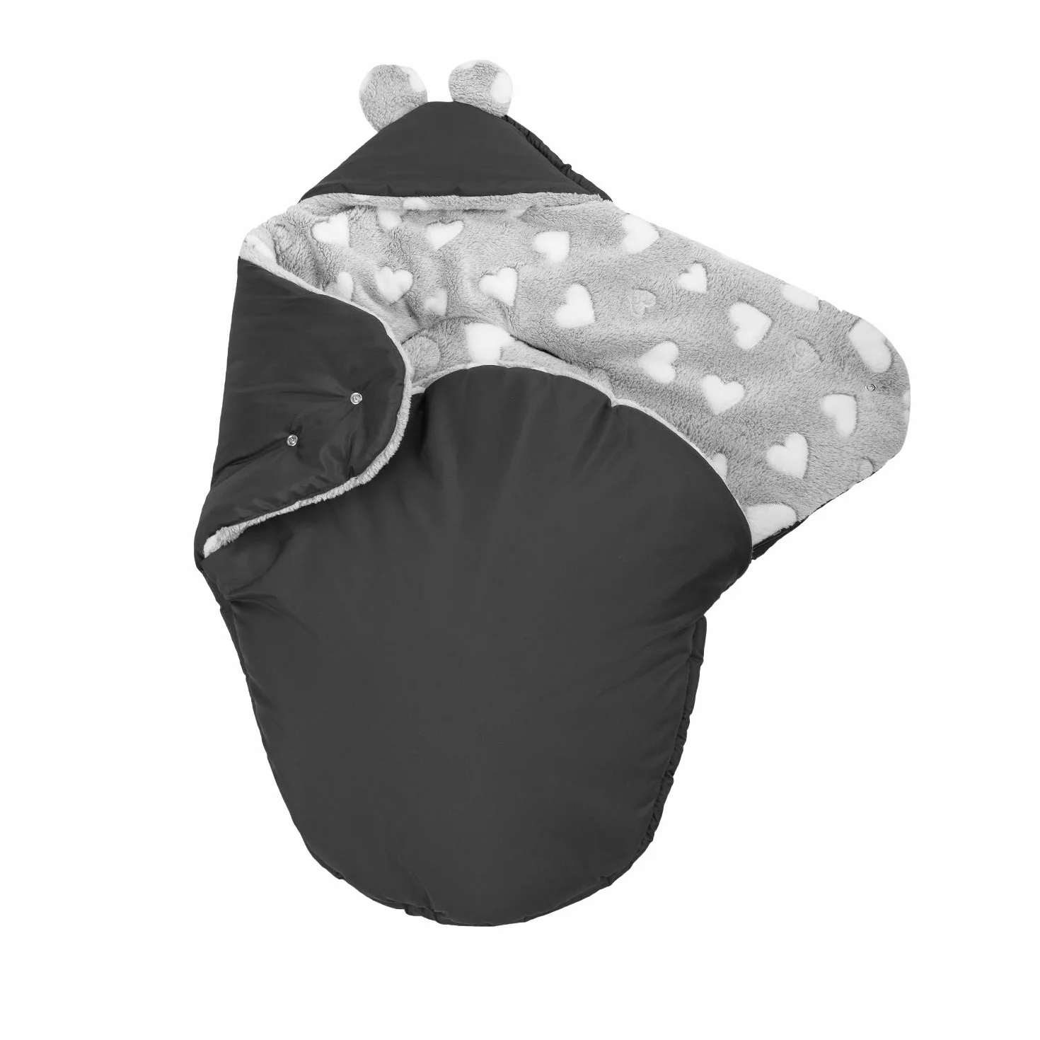 Coprigambe per bambini, per l'inverno, adatto per passeggino, ovetto, seggiolino auto, passeggino (605.021 nylon, grafite, Minky, grigio (cuore bianco))