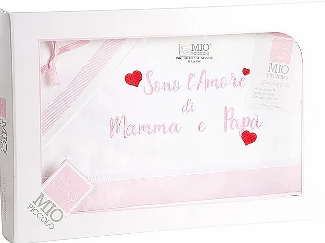 Compose' Mio Piccolo Culla/Carrozzina Neonato Ricamo Mamma E Papà Moda Egidio (ROSA)