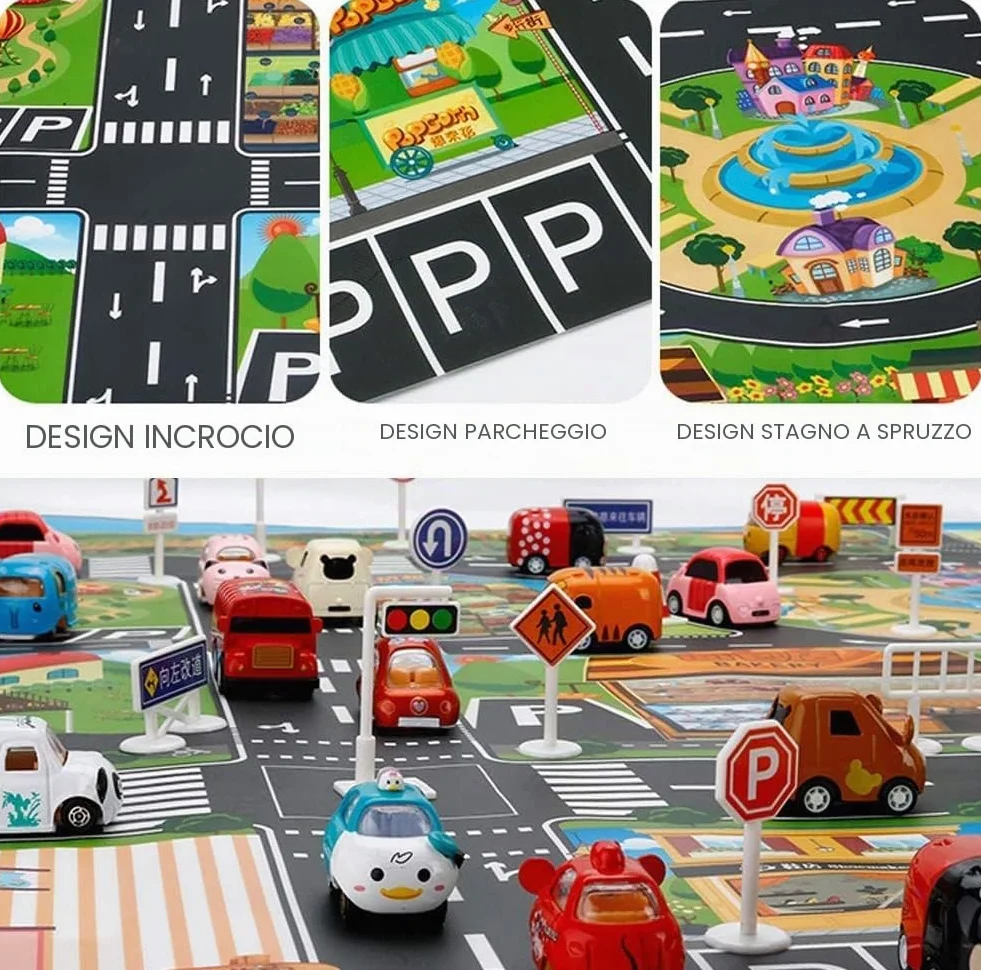 Tappeto giocattolo(39 * 51in/100 * 130cm) tappetino da gioco in PVC per bambini, tappetino da gioco in plastica impermeabile