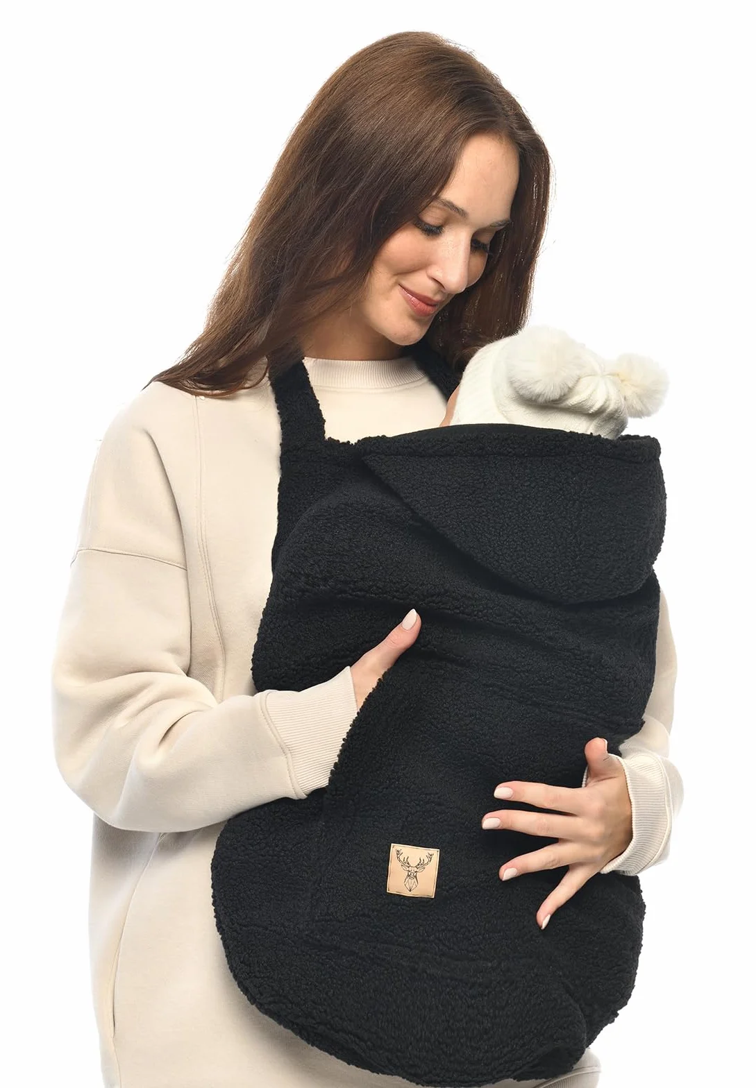 MijaCulture Tragecover M025 TEDDY - Copertura universale per portabebè e mantello, copertura calda per neonati (nero)