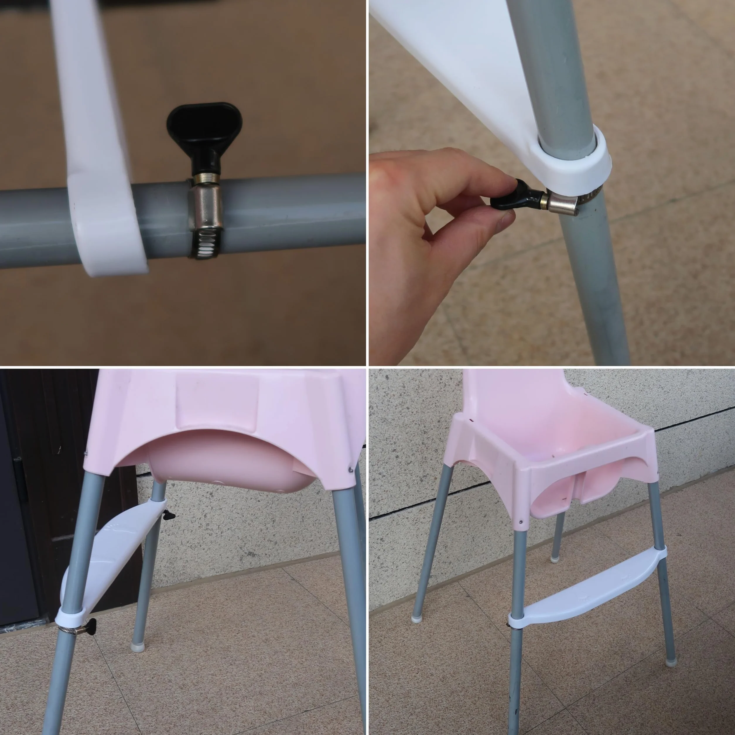 Poggiapiedi per seggiolone, 1 set, in bianco, compatibile con IKEA Antilop, regolabile in altezza con morsetti per il fissaggio alla gamba della sedia, poggiapiedi per seggiolone