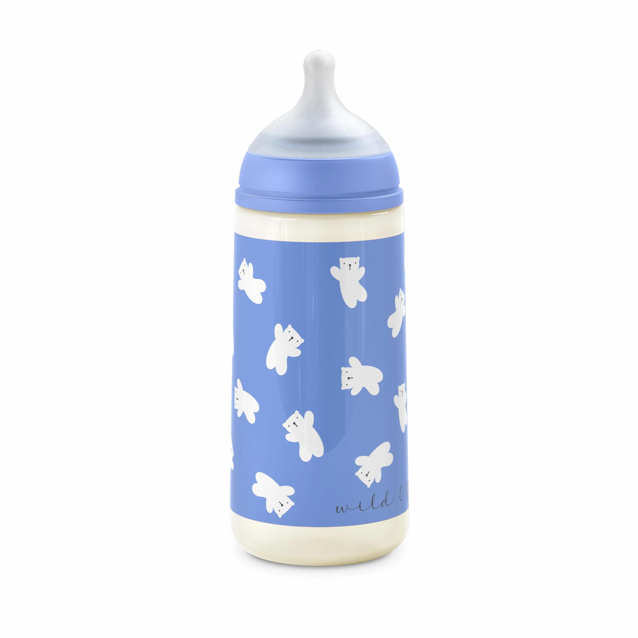 Suavinex, Biberon da 360 ml con tettarella fisiologica SX Pro in silicone con valvola anticoliche, a flusso denso (L), per liquidi densi, adatto per pappe liquide. Neonati +6 Mesi. Wild&Free, Blu