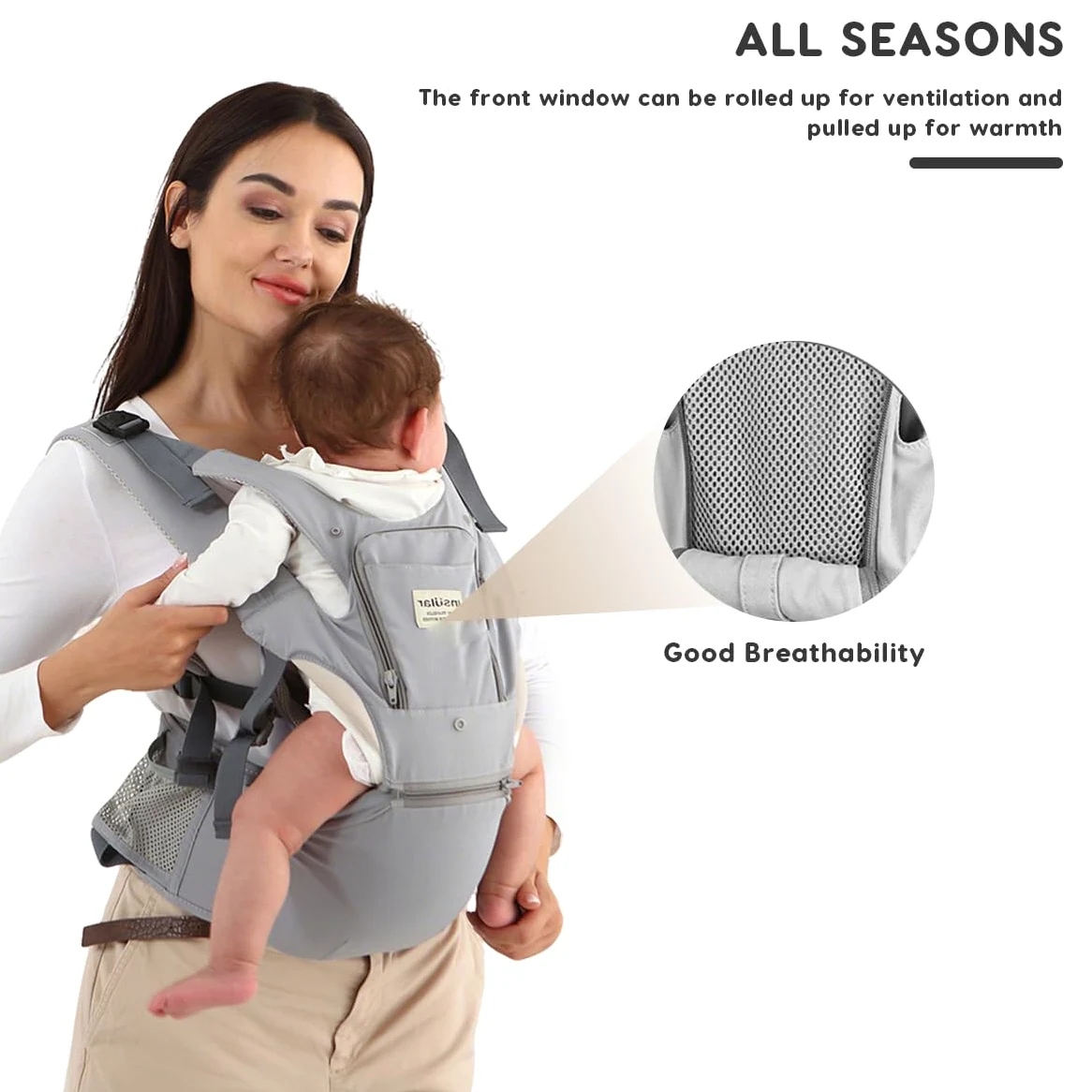 SONARIN 3-in-1 Leggero Marsupio Neonati con Sedile,Multifunzionale Traspirante Portantina Porta Bambino Fascia Porta Bebè con Cappuccio Rimovibile,Multi-Posizioni per Neonati(Nero)