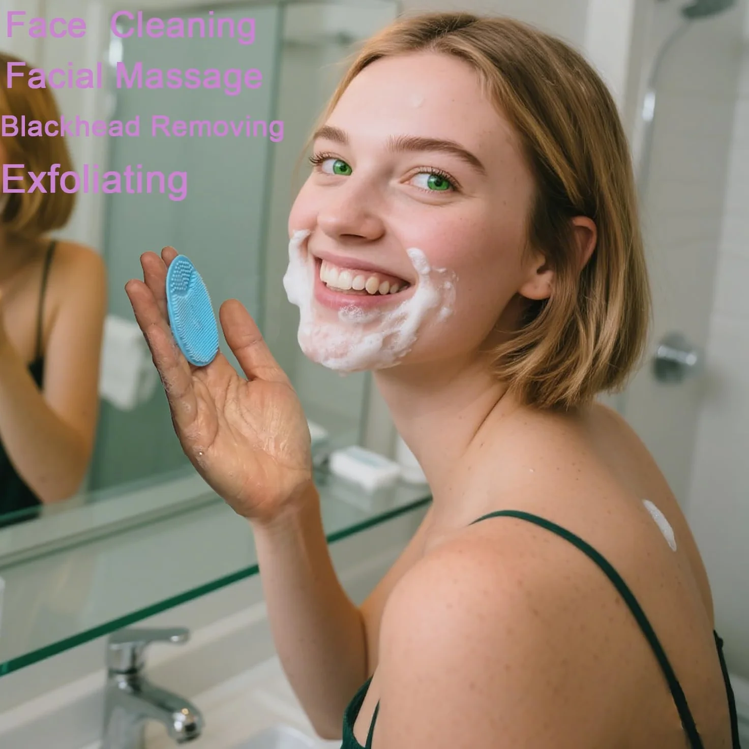 Spazzola per il viso manuale per Adulti,Spazzola per il bagno del bambino,Spazzola per il massaggio del cuoio capelluto del bambino,Spazzola integrata in morbido silicone (Blu+Rosa+Verde)