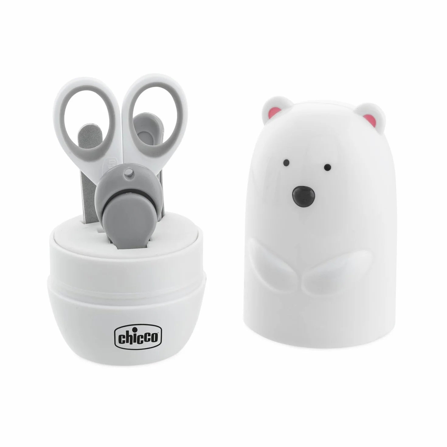 Chicco- Set Manicure Orso Polare per Bambini, Composto da Forbicina, Tagliaunghue, Pinzetta, Lima