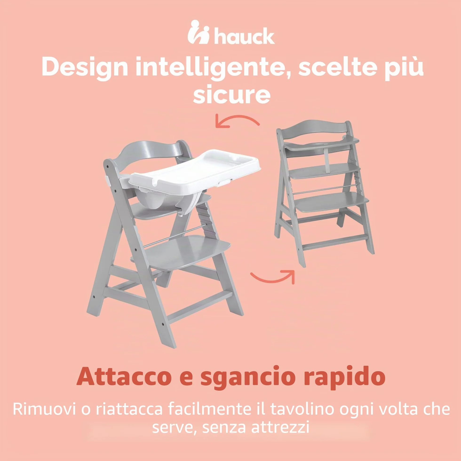 hauck Alpha Tray, Bianco - Vassoio Pappa 3in1 per Seggiolone Alpha+ e Beta+ - con Riduttore di Seduta, Bordo Rialzato e Portabicchiere - Regolabile in Profondità - Facile da Pulire