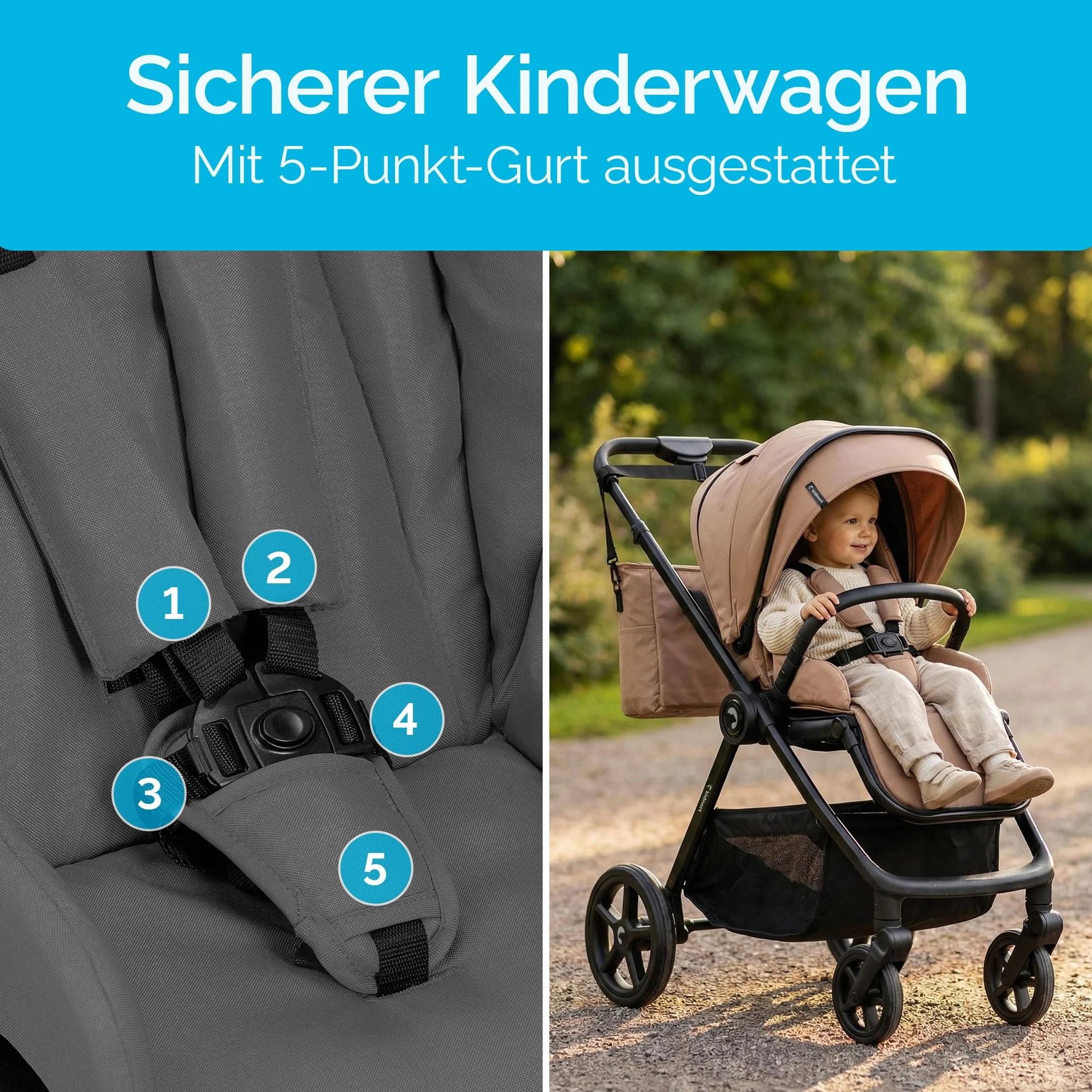 Älskar Passeggino reversibile, pieghevole, compatto, fino a 22 kg, schienale regolabile, tetto di protezione UV, cintura a 5 punti, copertura antipioggia, zanzariera, borsa grigio scuro