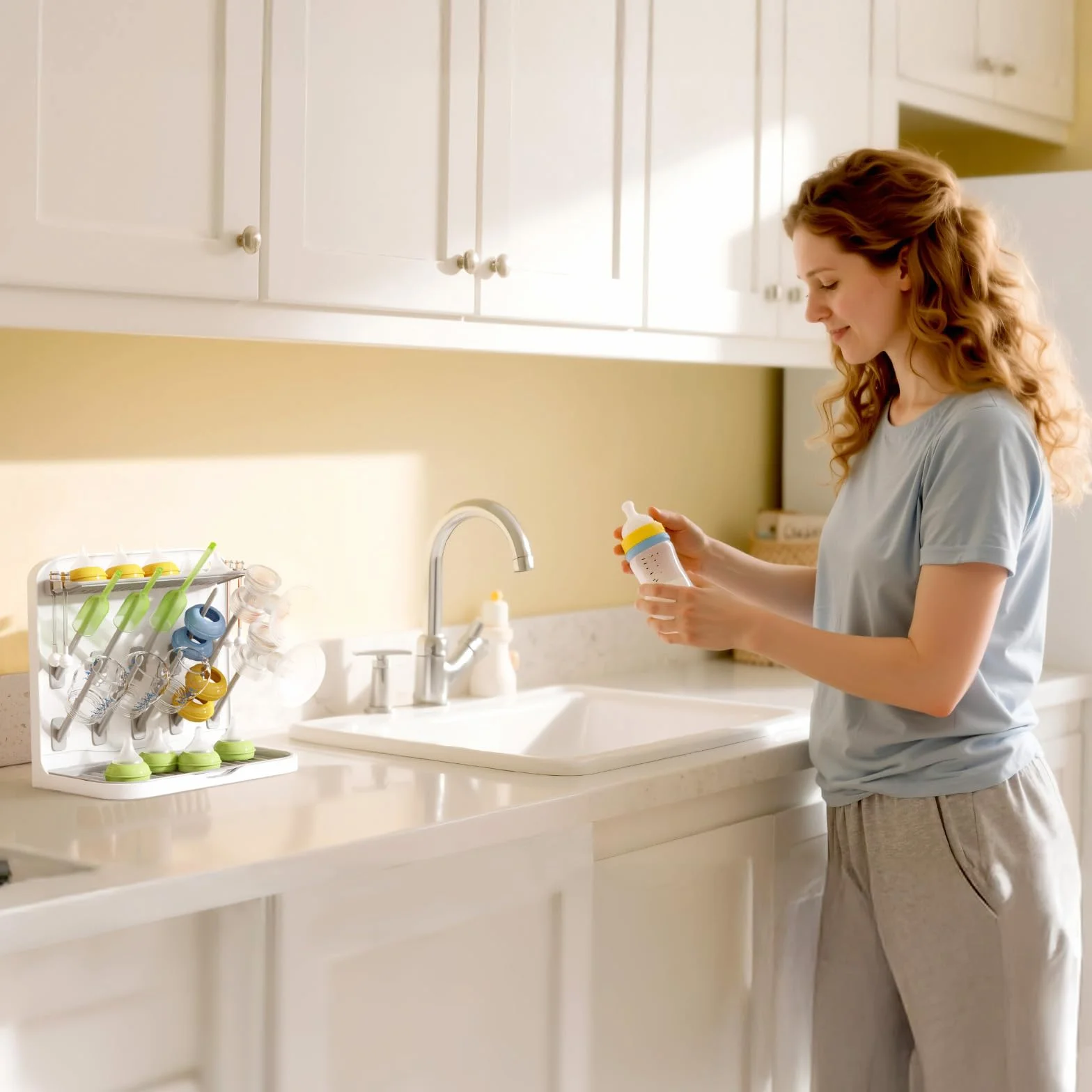 Lifewit Grande Scolabiberon, Scolabiberon Verticale con 10 Ganci e Contenitore per Tettarelle Rimovibile, Adatto a Cannucce a Pressione e Accessori per Tiralatte