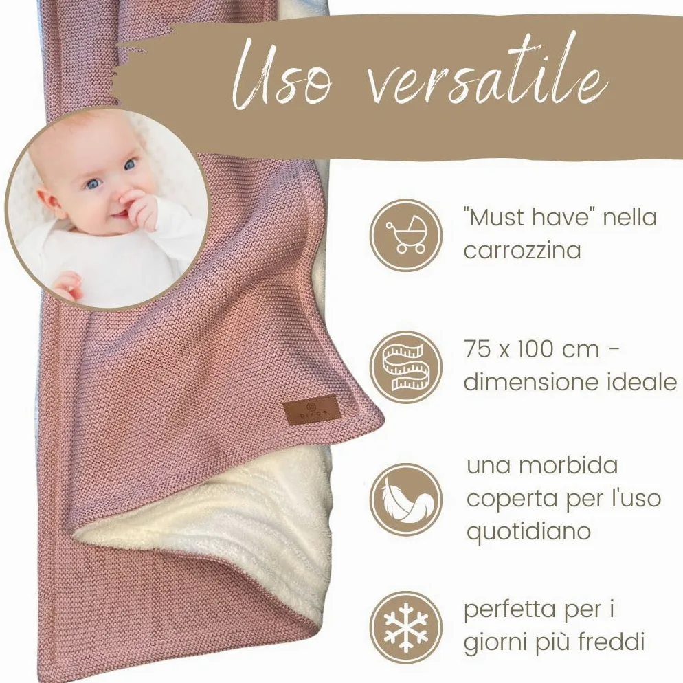 DIKOS Coperta invernale per neonati, di alta qualità, colore: rosa scuro, morbida coperta invernale per neonate, in cotone biologico e caldo pile (Oeko-Tex 100), regalo elegante per la nascita (rosa)