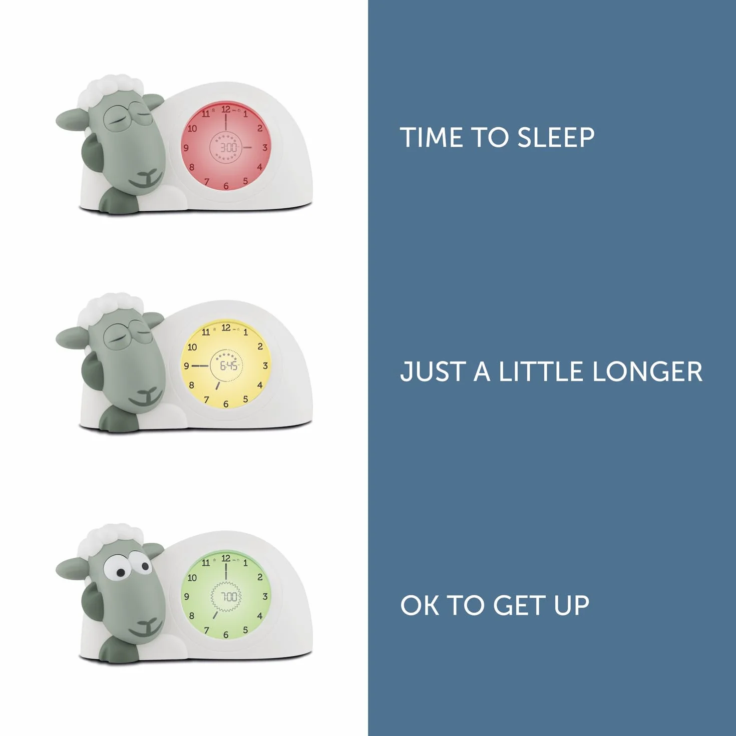 ZAZU Orologio Sam The Lamb – Orologio da letto e luce notturna per bambini | Insegna al tuo bambino con indicatori visivi quando svegliarsi | Luminosità regolabile | Spegnimento automatico (Sage)