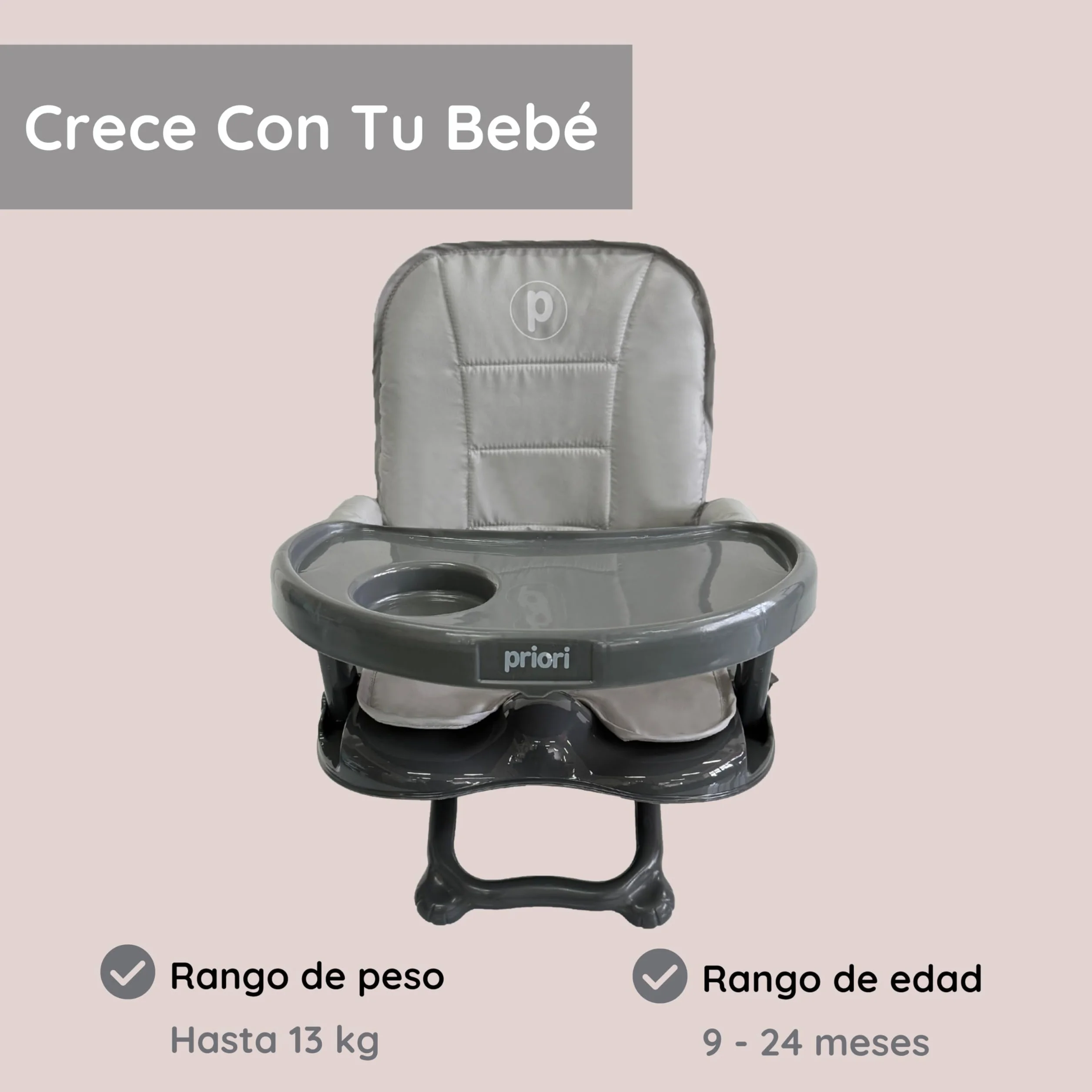 Priori Baby London Seggiolone portatile pieghevole per bambini con gambe ribellibili - Sedile sollevatore per mangiare con imbracatura a 3 punti, cinghie di sicurezza, copertura lavabile, leggera, per
