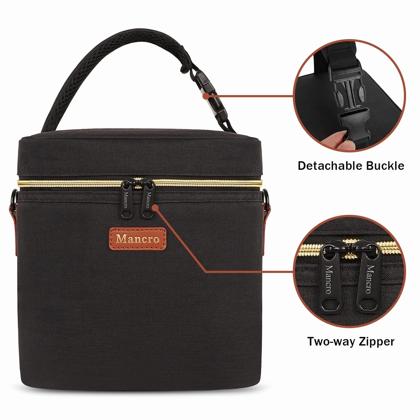 Mancro Borsa Termica Biberon per Latte Materno con Mattonelle Ghiaccio e Tracolla, Borsa Isotermica per Bottiglie Adatto a 6 Biberon, Piccola Borsa Termica Porta Pranzo per Picnic Frutta Mamma, Nero