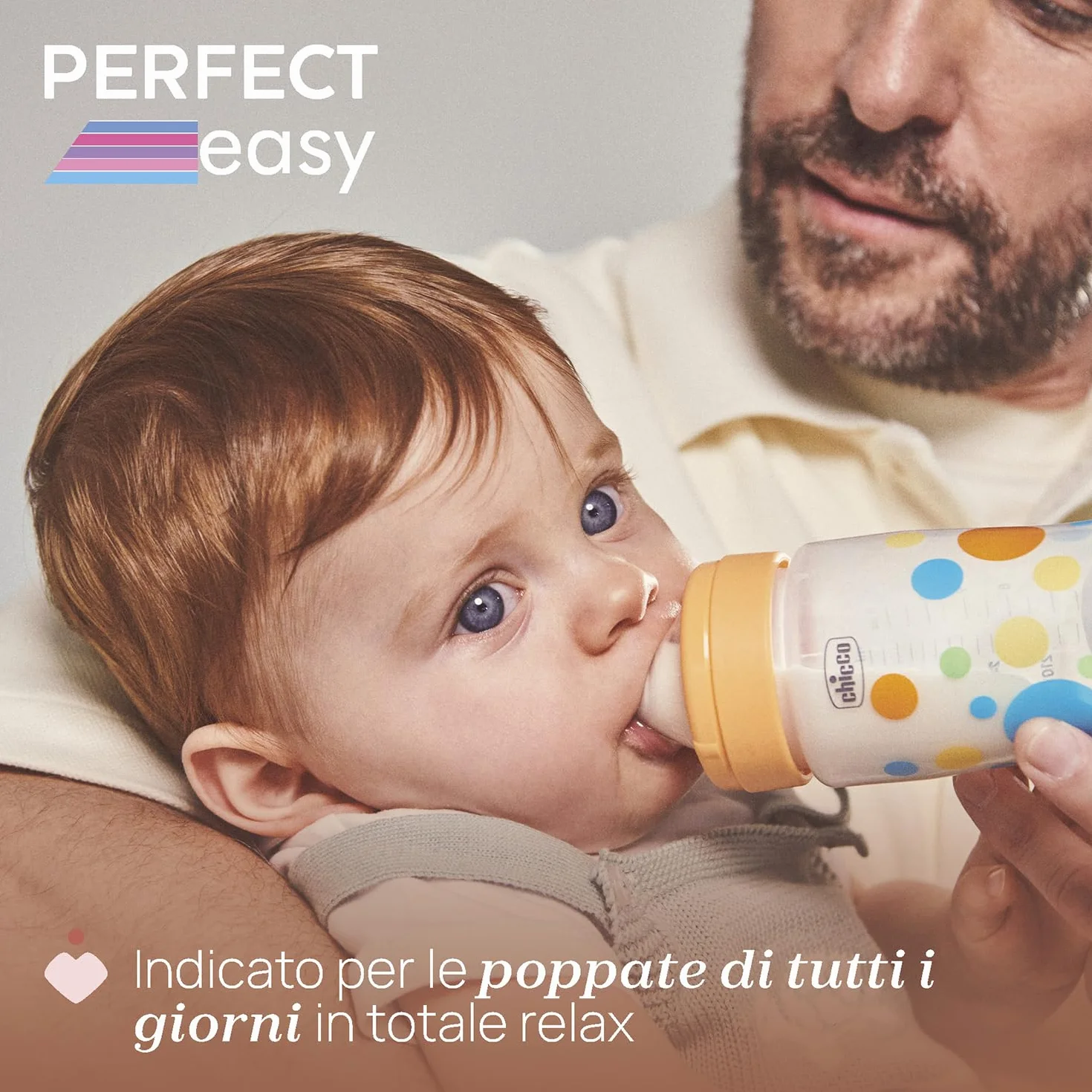 Chicco Biberon Perfect Easy Flusso Lento, con Tettarella Physio in Morbido Silicone e Finitura Soft Sense, Anticolica, Riduce Rigurgito e Irritabilità, Bottiglia in Vetro da 150ml, 0 Mesi+, Neutro