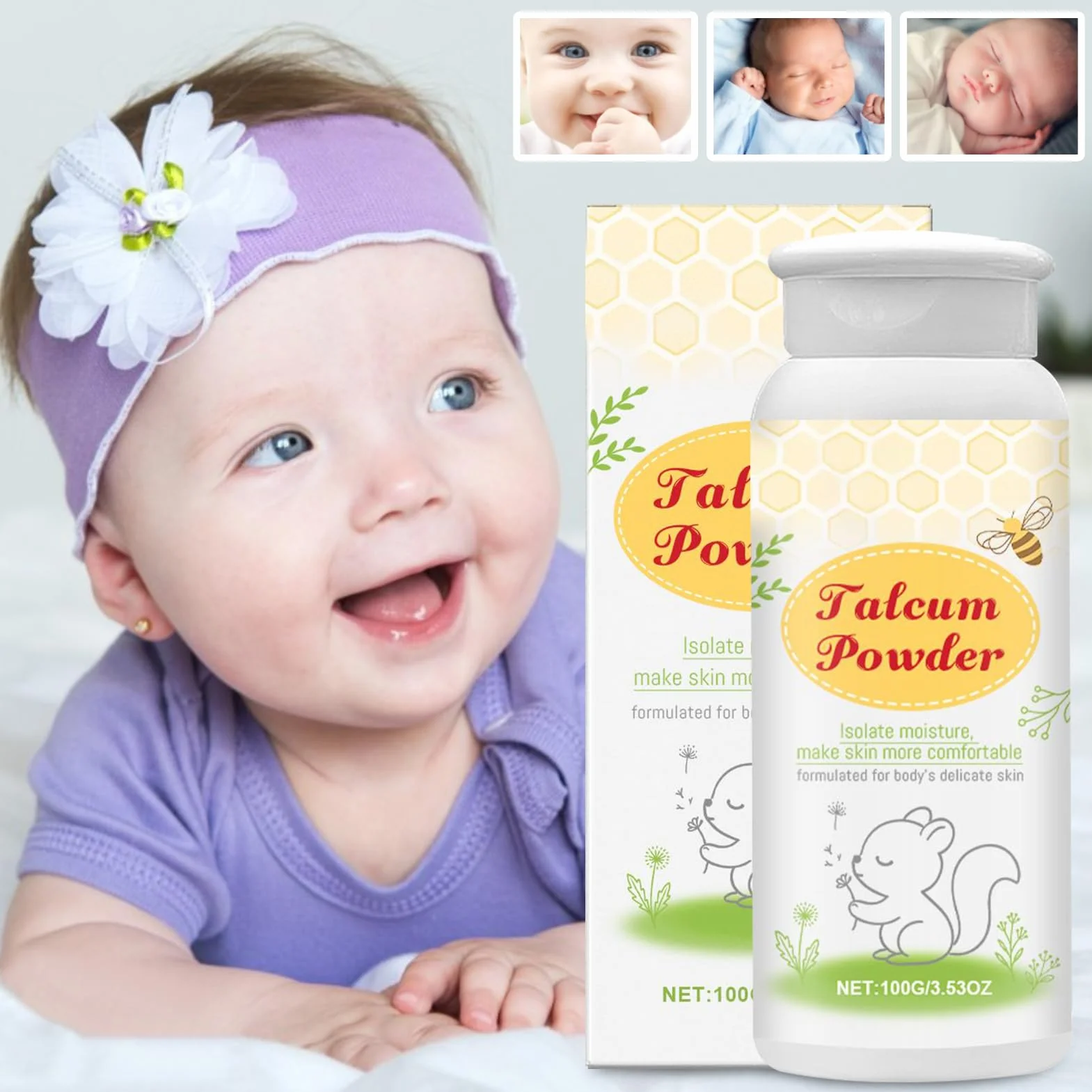 Baby Powder, talco naturale per bambini, 100 g di talco clinicamente testato, formula delicata di amido di mais, sollievo lenitivo dopo la doccia, formulato per essere delicato sulla