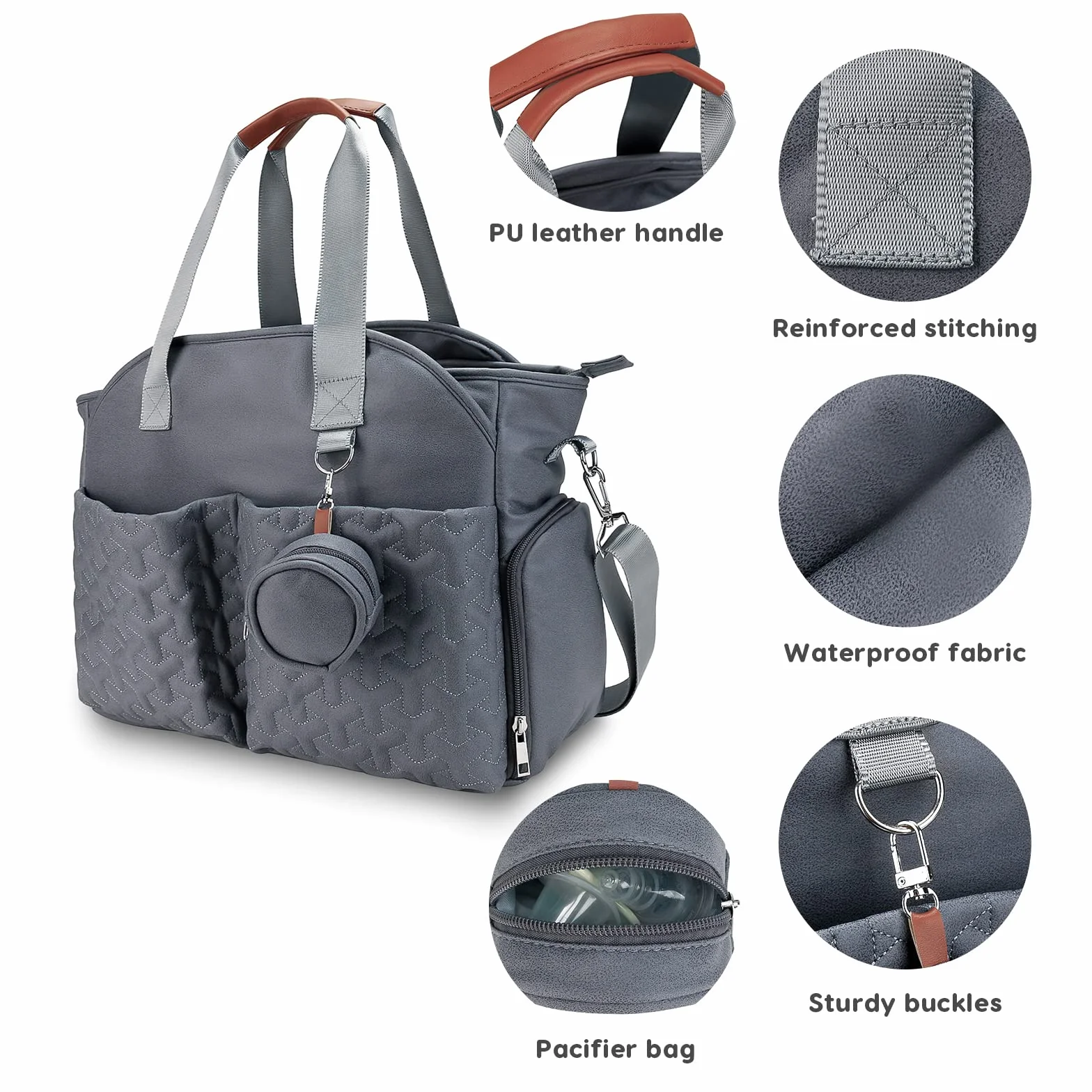 SONARIN Multifunzionale Elegante Borsa Fasciatoio per Neonato,Grande Capacità Impermeabile Borsa Cambio Borsa a Tracolla Portatile Borsa per Pannolini da Viaggio con Borsa Ciuccio(Grigio Scuro)