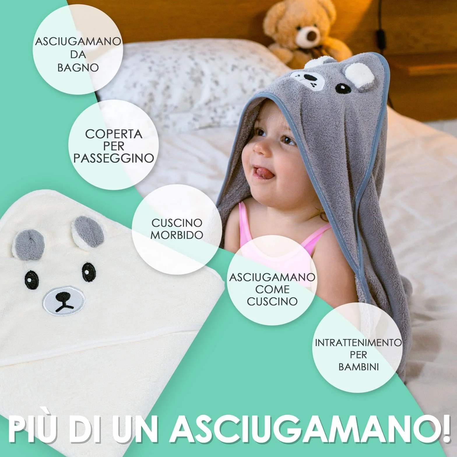 Accappatoio Neonato 0-3 Mesi - Asciugamano Con Cappuccio a Forma di Animale - Regalo per Neonata Femmina