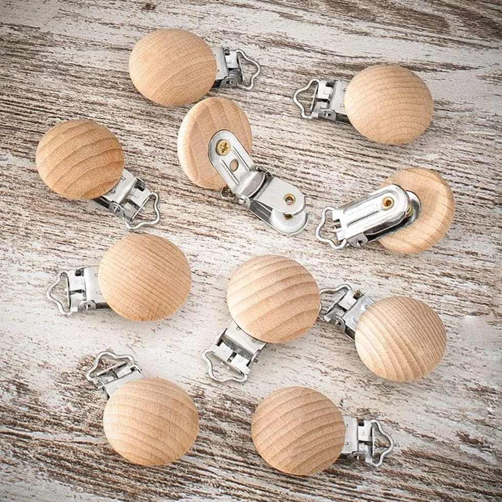 RUBY 10 clip per ciuccio, in legno, per bambini, per il fai da te, per il fai da te, per evitare che il ciuccio, per il fai da te