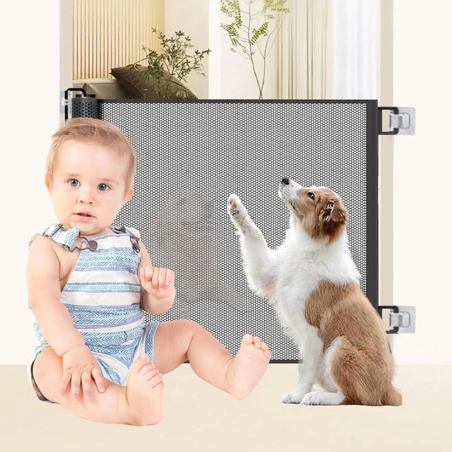 Cancelletto Sicurezza Estensibile per Bambini e Cani, Cancelletto per Bambini Estensibile, 0-180 cm Cancello per Cani Barriera di Sicurezza Regolabile, Cancello di Sicurezza Retrattile, Baby Gate Mesh