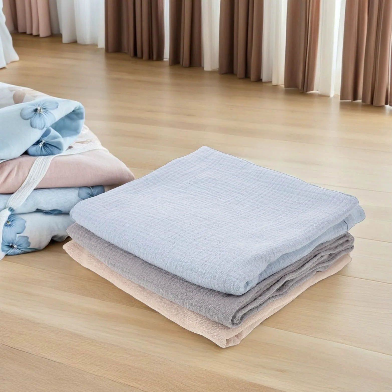 BESPORTBLE 3 Pezzi Coperta Mussola Neonato Neonato Tessuto Avvolgente per Bambina Maschi e Femmine Copertina Fasciatoio Traspirante per Sonno e Bagnetto Design Rilassante e Ampia
