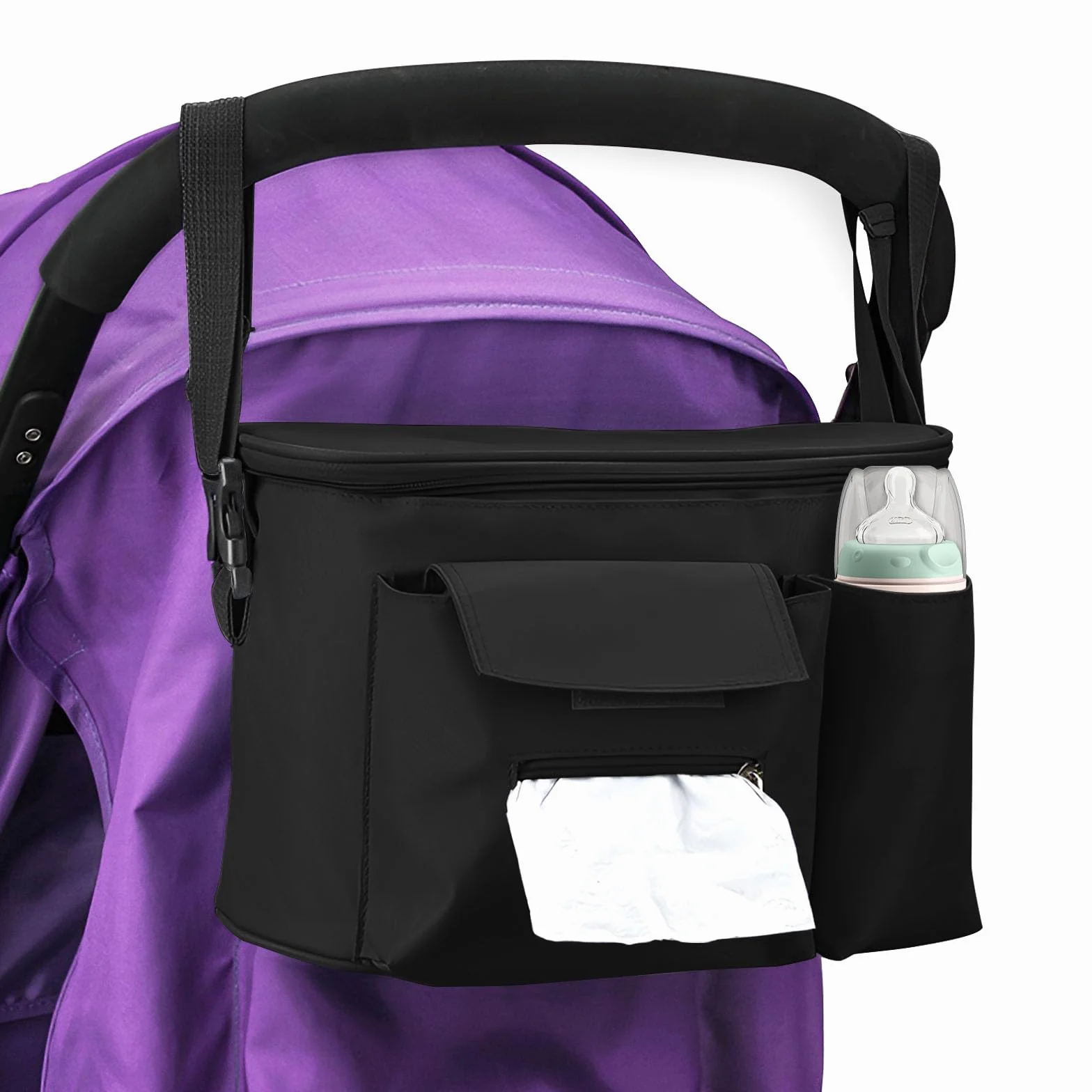 Borsa per Passeggino with cup Holders, Universale Organizer per Carrozzina Neonato, Portaoggetti Impermeabile, Multifunzione Borsa Cambio Neonato per la raccolta di Salviette, Pannoli, Merenda