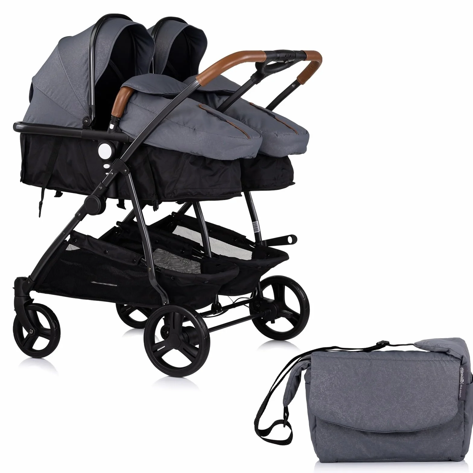 DUO SMART Passeggino gemellare o per bambini di età vicina, larghezza 79 cm, colore grigio senza cosy