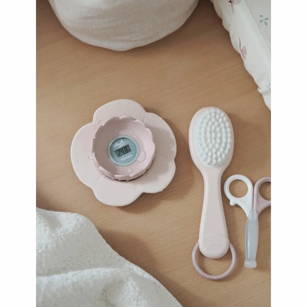 Béaba, Termometro da Bagno Lotus, Digitale, Multifunzione, Misurazione della Temperatura della Stanza e del Bagno, a Forma di Fiore Giocattolo, Old Pink