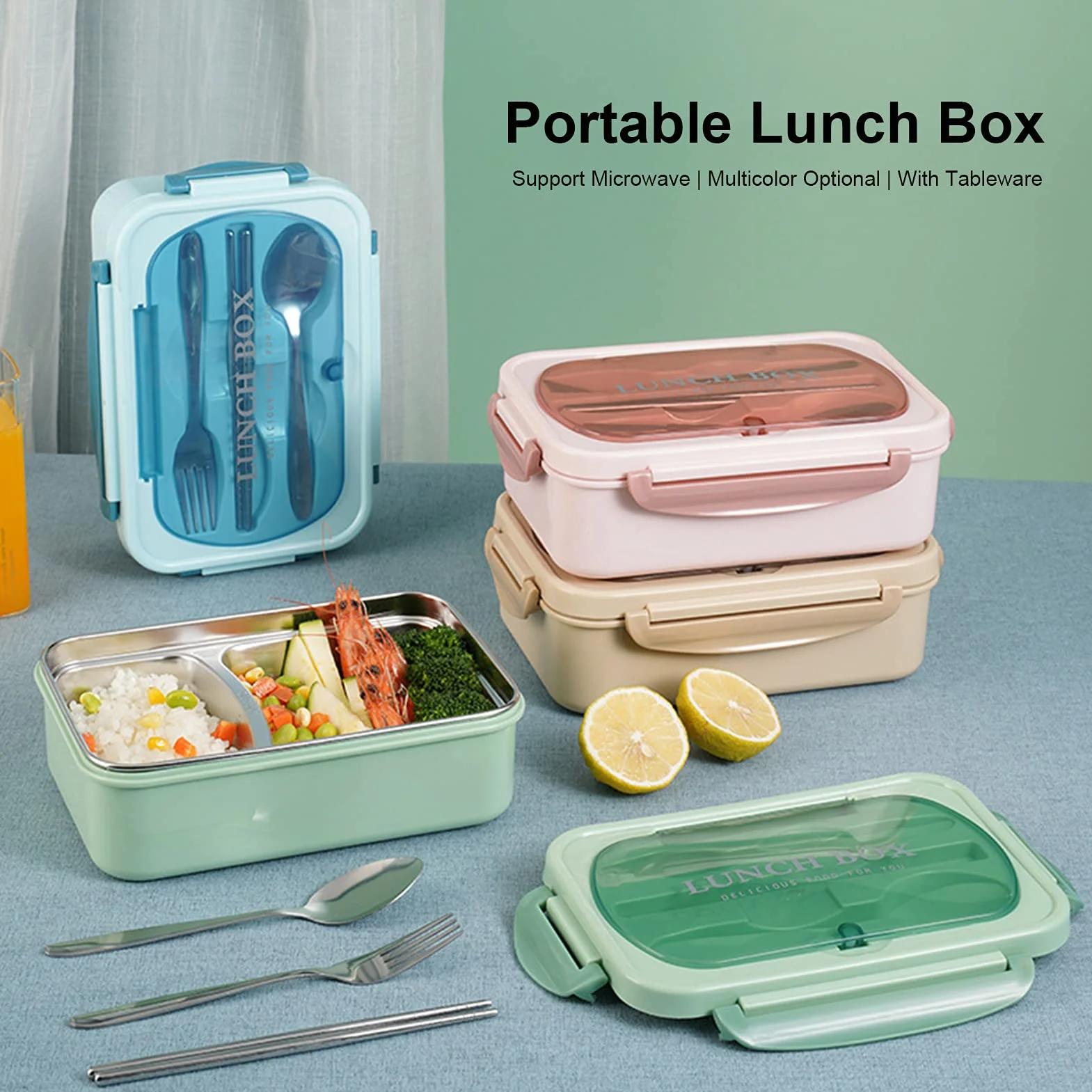 Brrnoo Box Box, Contenitore per il Pranzo per Adulti con Utensili per Pranzo Container per Bambini Container per Ragazze e Adolescenti (PINK)