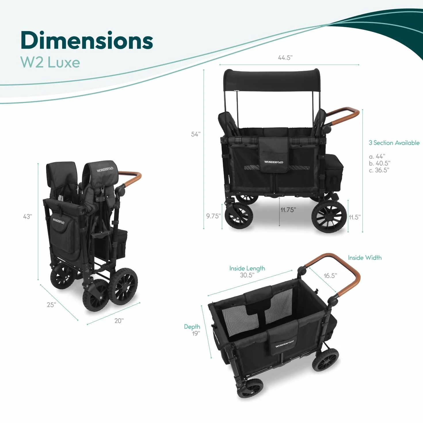 WonderFold W2 Luxe - Passeggino vulcanico nero