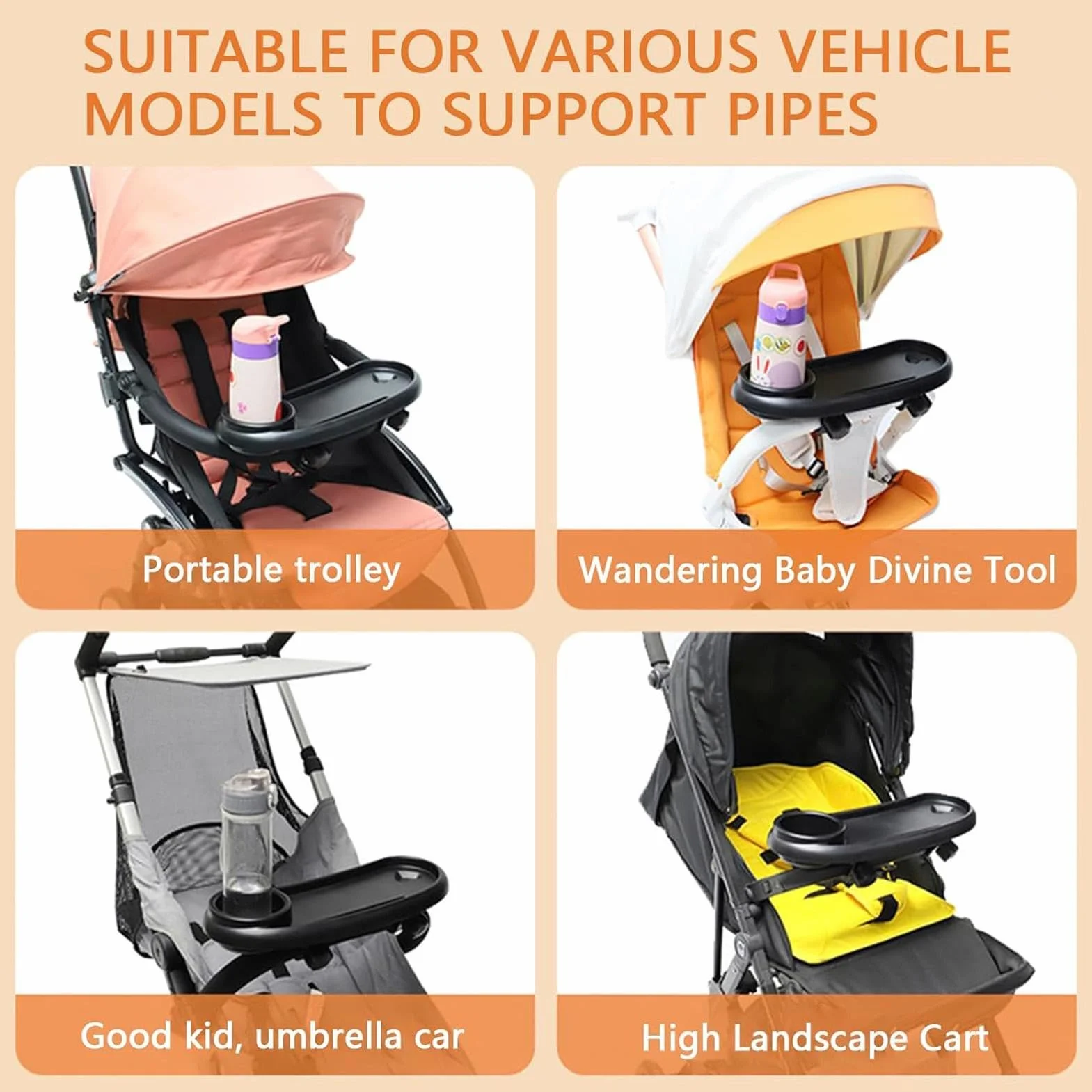 Vassoio per passeggino – vassoio per snack, supporto regolabile per telefono, stabile, funzione aggiornata, accessorio da viaggio, comodo organizer
