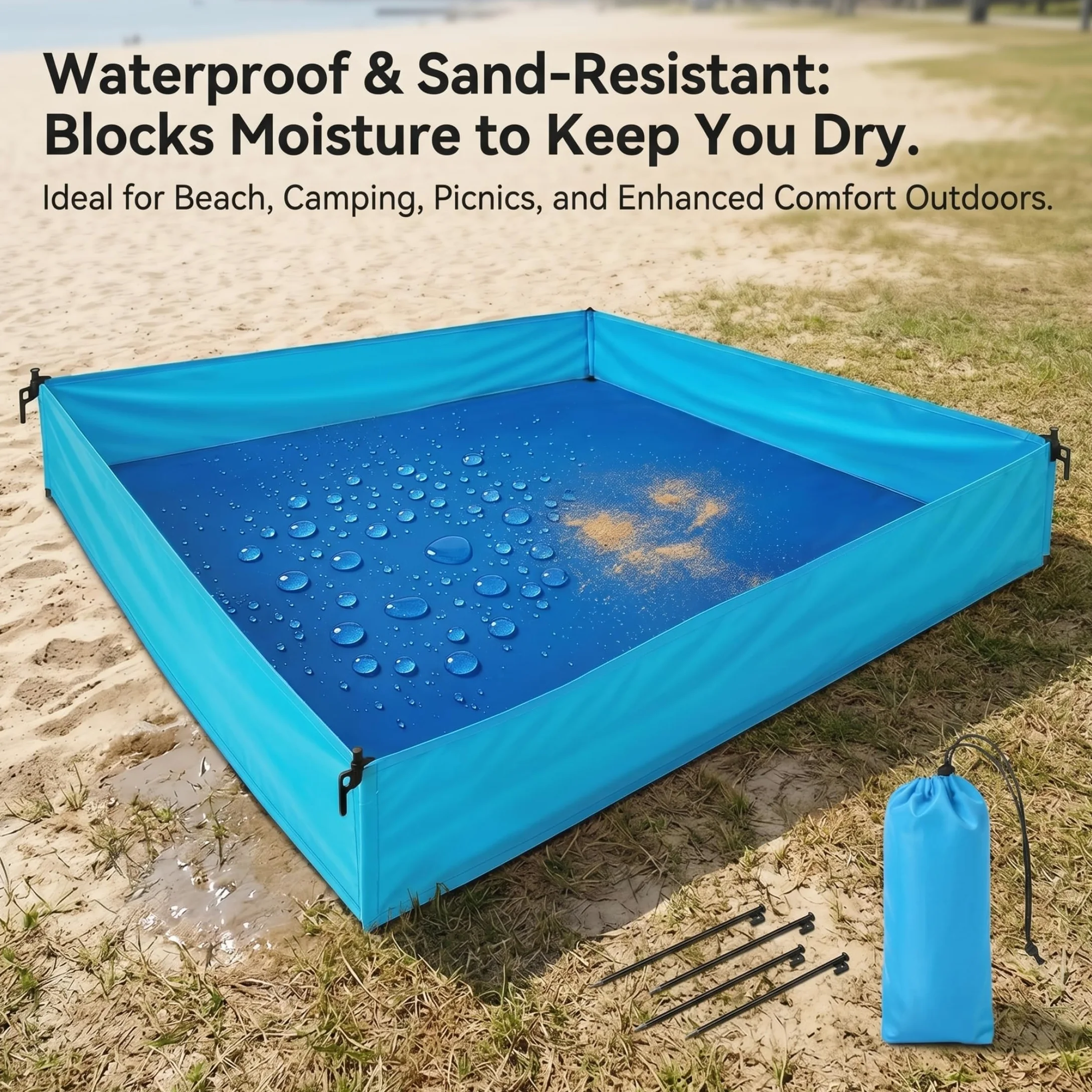 Box da spiaggia per bambino, Box da esterno per bambino, Coperta da spiaggia pieghevole con superficie impermeabile, Blu, 72, 83x57, 09x9, 84 pollici..
