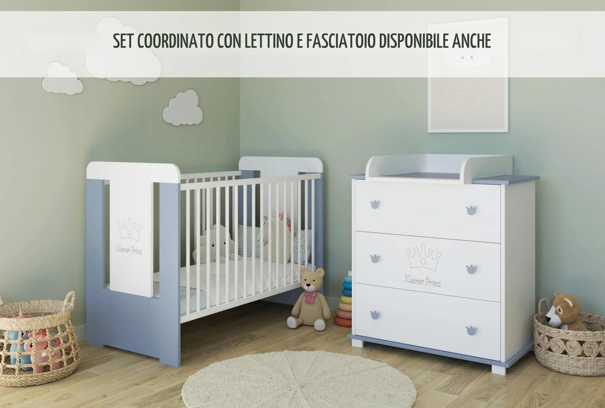 Kids Collective Cassettiera fasciatoio Fasciatoio con attacco per fasciatoio con 3 cassetti e incisione Piccolo Principe in bianco blu Boy Made in Europe