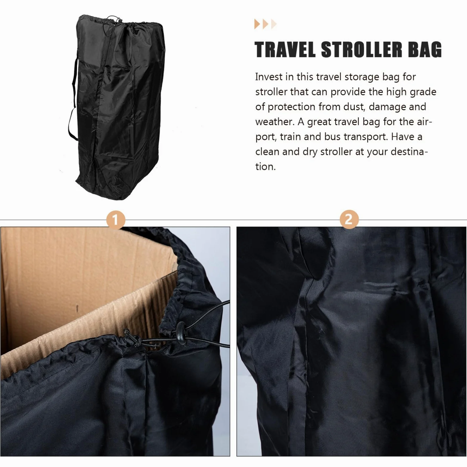 Toddmomy Borsa da Viaggio per Carrozzina, Copertura per Viaggio in Aereo, in Nailon Nero, 2 Spallacci e Chiusura a Coulisse, Adatta a Vari Modelli