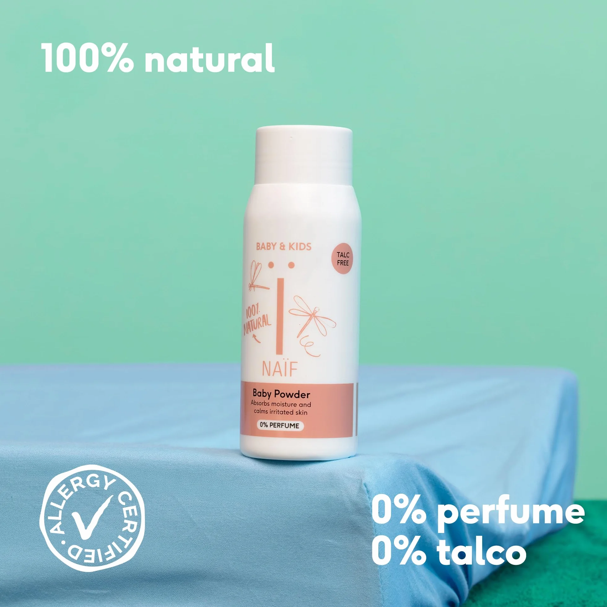 Naïf - Talco per bambini - 100% naturale a base di riso - Adatto ai neonati - 0% profumo - Dermatologicamente testato - Di origine naturale-80 g
