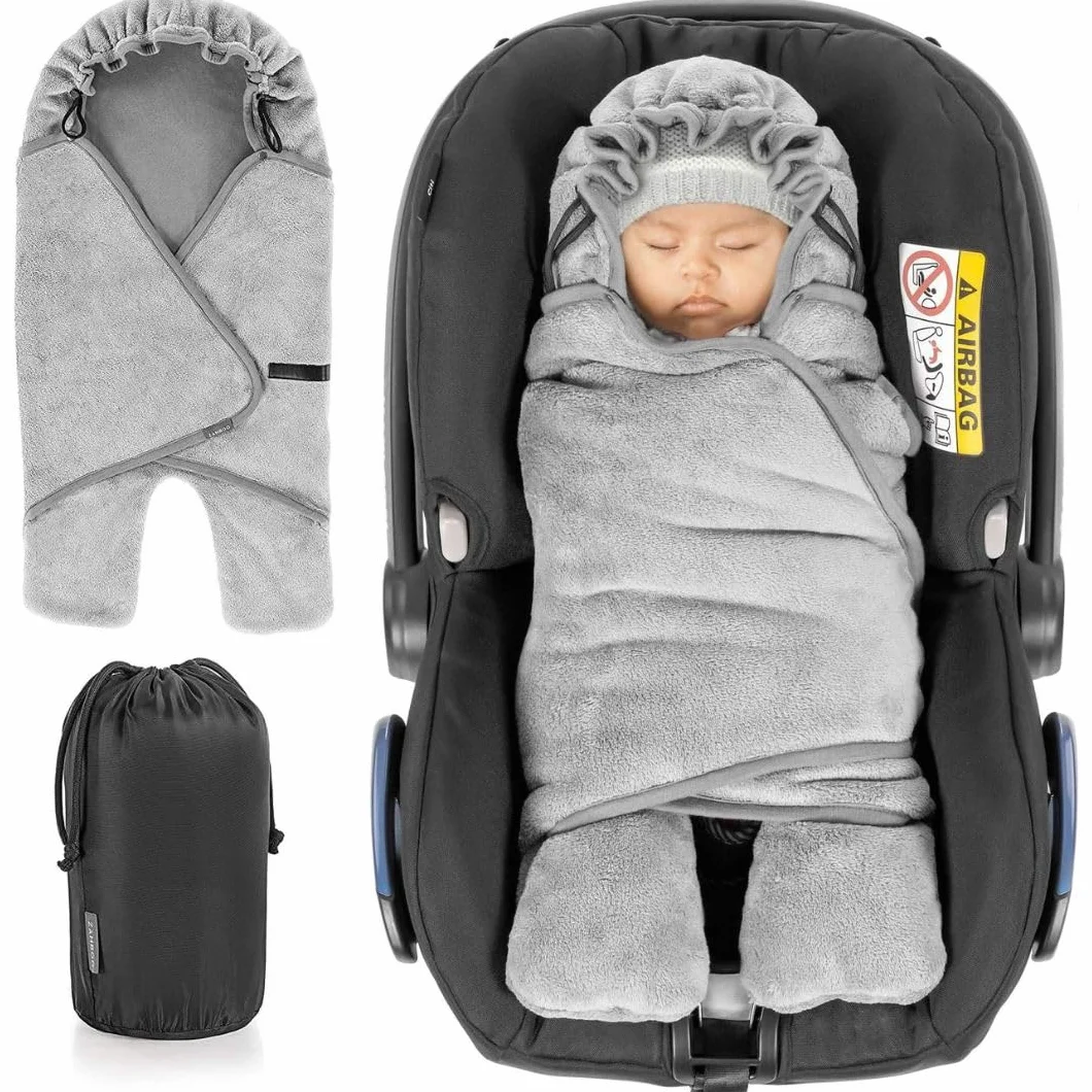 Zamboo Copertina Neonato Invernale con Piedini - Coperta Ovetto Neonato per Seggiolino Auto e Passeggino - Con Borsa - Grigio