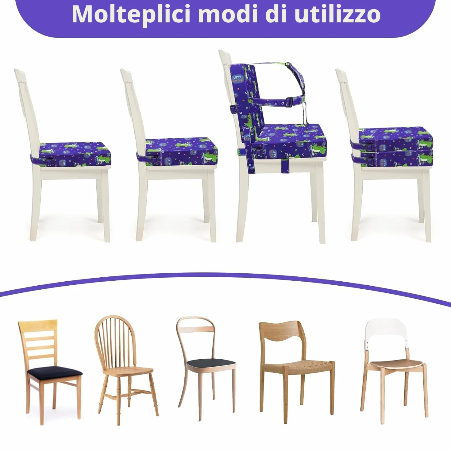 Rialzo da Sedia per Bambini, Cuscino Rialzo Sedia per Bambini Fibbia a 5 Punti Sicurezza più Forte 2 Pezzi (Blu)