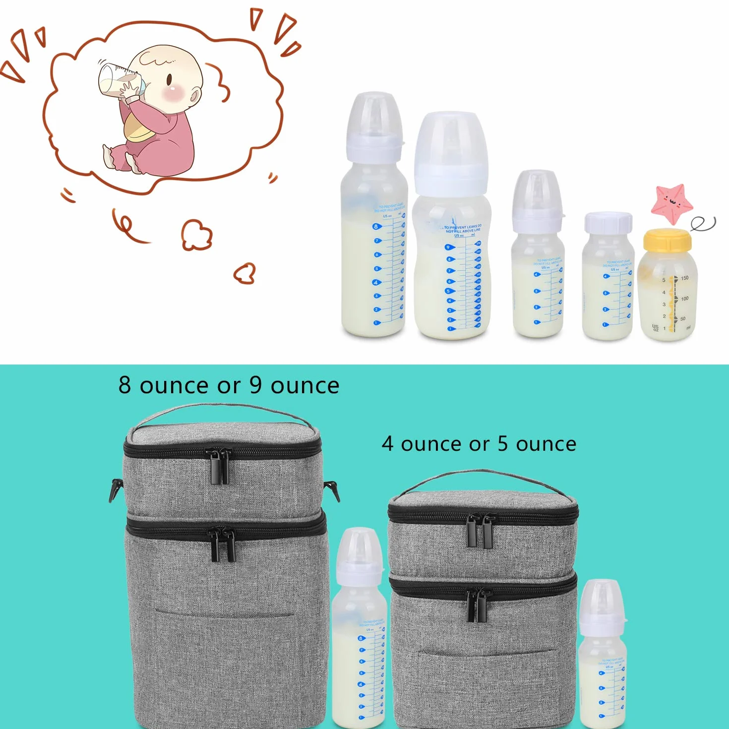 Luxja Borsa Isotermica per Biberon (Tenere 4 Flaconi del Latte Materno)