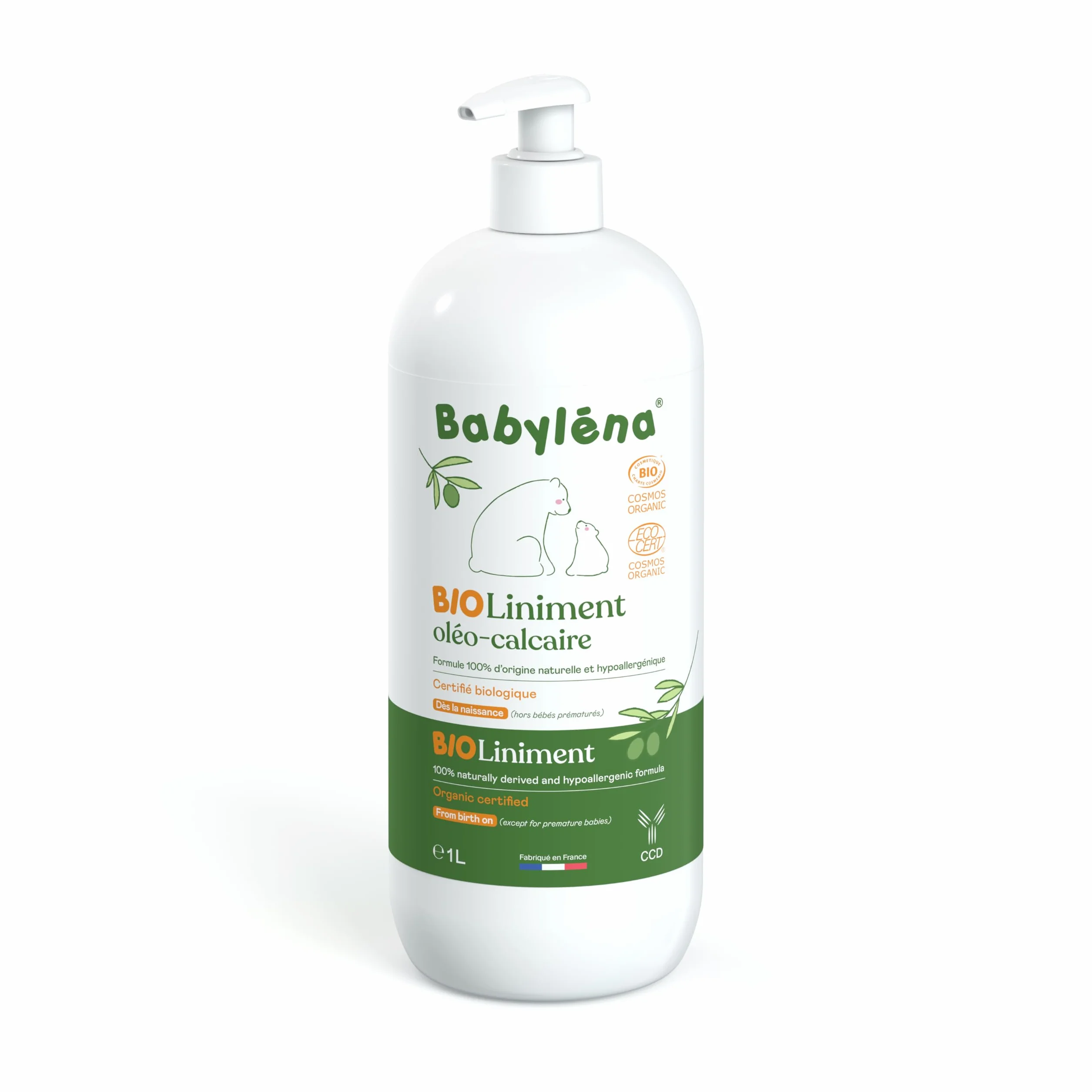 Babyléna BioLiniment Oleo-Calcaire Baby - 100% di origine naturale 1 L - Certificato Bio Senza Profumo, Liniment Made in France