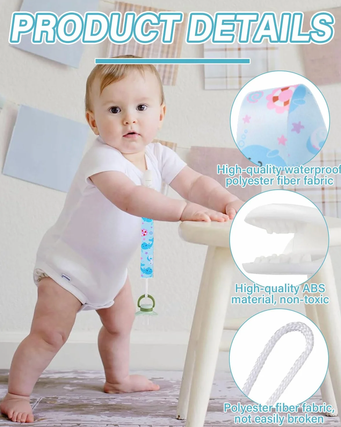 6 Pezzi Ciuccio Catena per Bambini, Catenella Porta succhietto Ciuccio Clip Adattatore per Neonato per Nascita Battesimo Baby Compleanno Natale Regalo