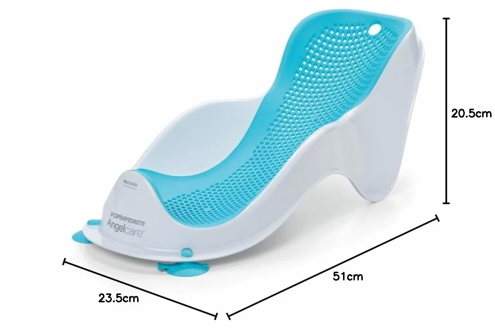 Foppapedretti Supporto Bagnetto Acquolina, per Bambini dalla nascita fino a 6 mesi (fino a 9 Kg), Igienico, Ergonomico, Maglia Morbida Antimuffa, Ventose per ancoraggio a vasca, Bianco Turchese