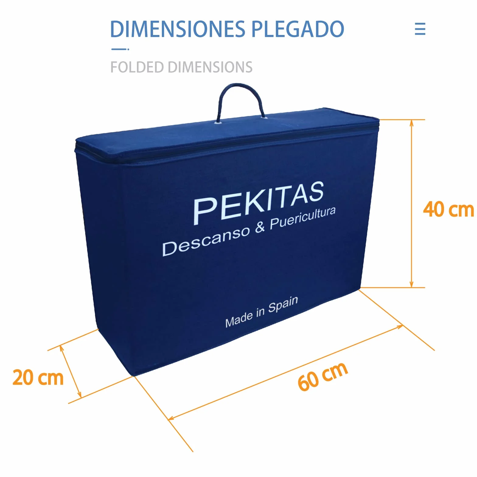 PEKITAS Materasso Culla da Viaggio Pieghevole 60 x 120 cm Spessore 6 cm - Fodera Rimovibile Lavabile, Traspirante, Colore Grigio, Made in Spagna