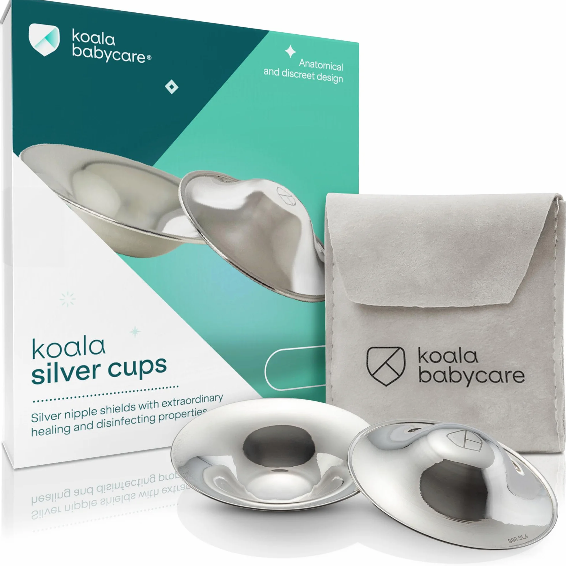 Koala Babycare - Coppette Paracapezzoli in Argento Trilaminato - Standard Size - Aiutano a Prevenire e Lenire le Ragadi al Seno durante l’Allattamento -Dispositivo Medico Classe 1