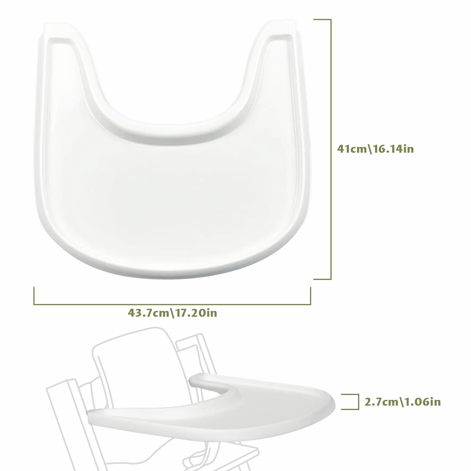 Vassoio compatibile con sedia Stokke Tripp Trapp, Design ergonomico curvo, 100% senza BPA, Comodo da usare e pulire, Adatto per bambini dai 6 ai 36 mesi - Bianco