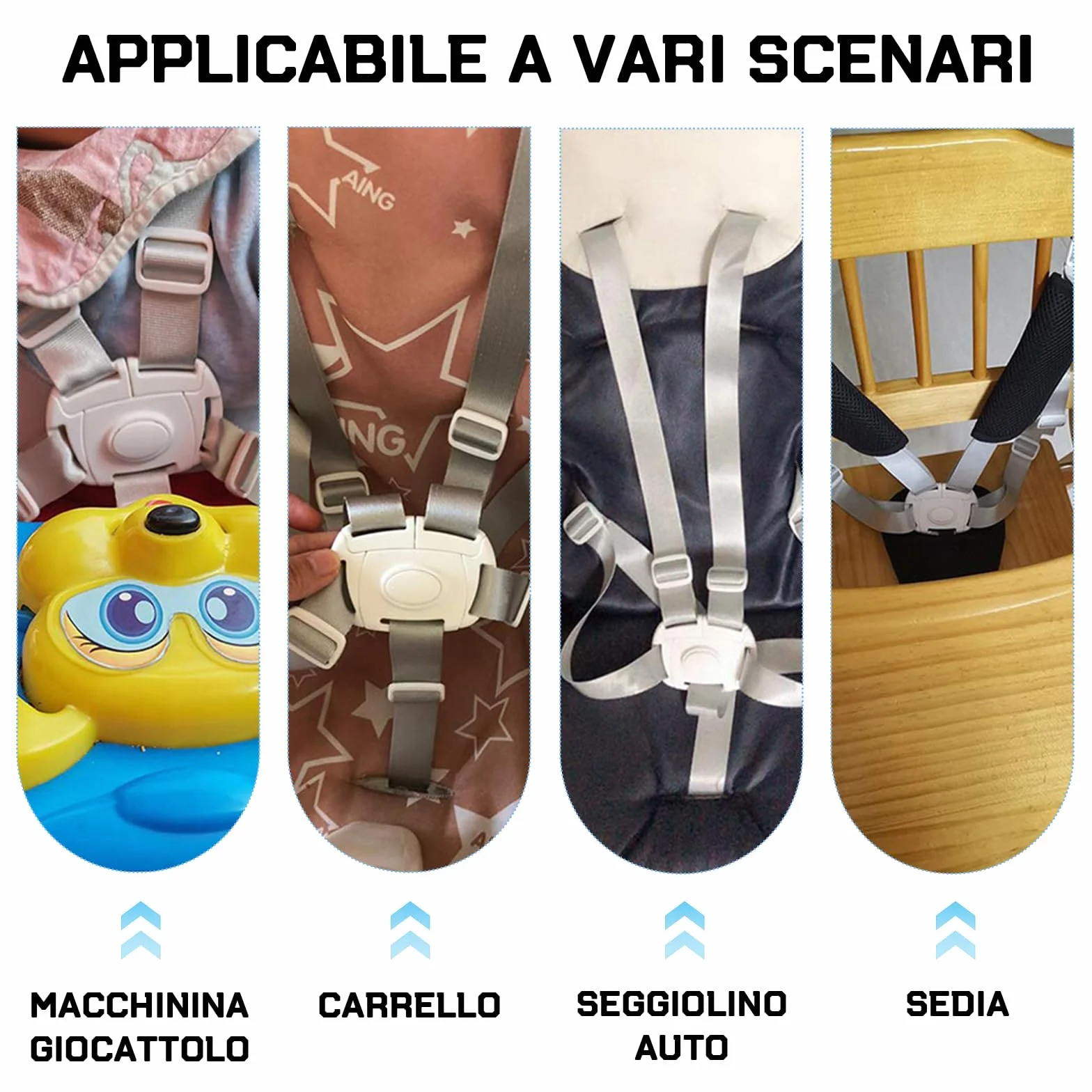 Scettar Cinture Passeggino Universali, Regolabile Copri Seggiolone Pappa, Imbottitura per Seggiolone di Sicurezza Anticaduta, Ganci Passeggino, Cintura di Sicurezza a Cinque Punti, Con 2 Ganci(Bianco)