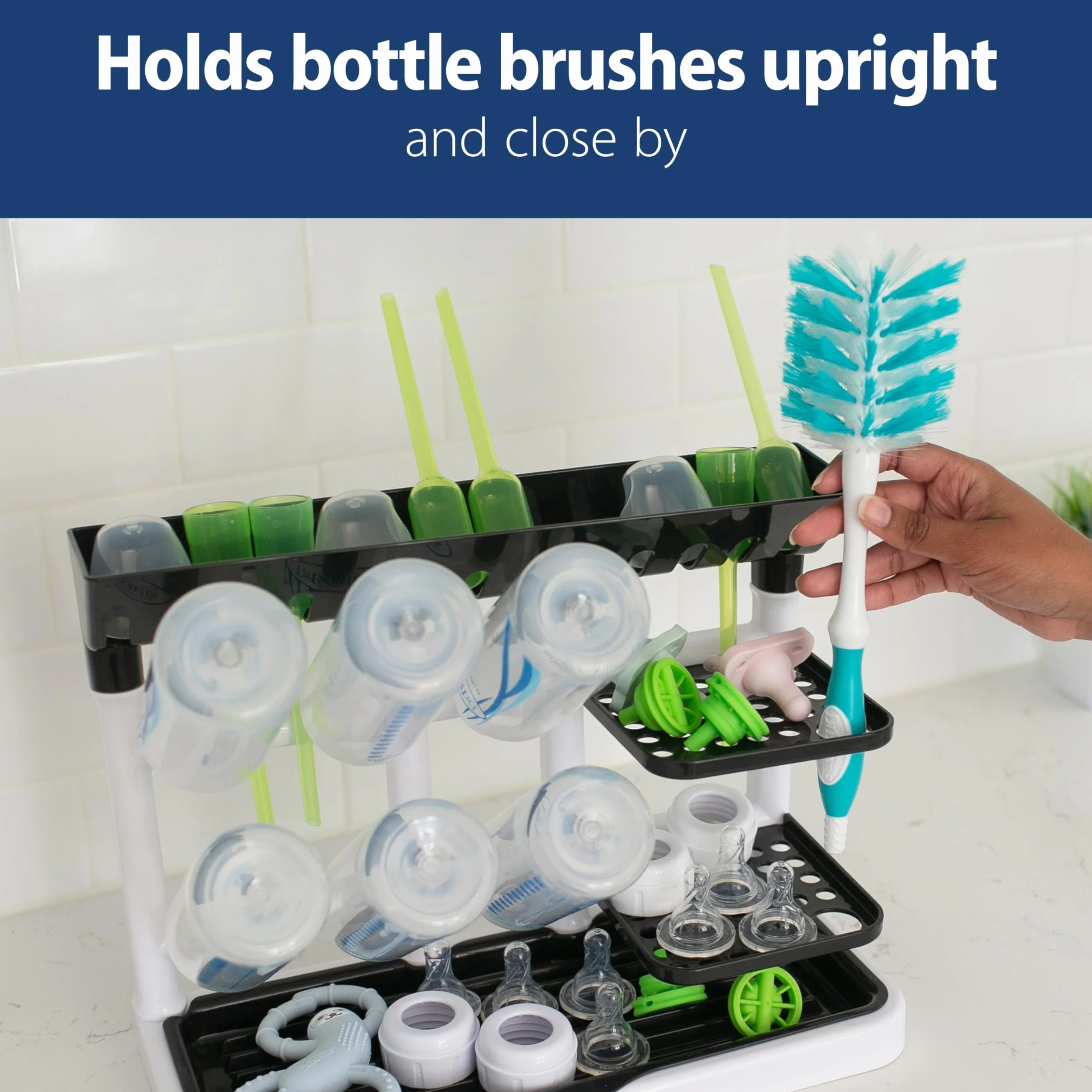 Dr. Brown's Drying Tower, Stand-Up Drying Rack, Countertop Baby Bottle Drying with Organized Storage for Baby Essentials, Space Saving Vertical Rack