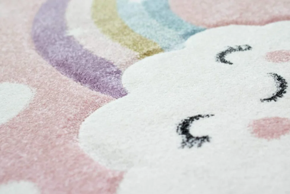 Teppich-Traum Tappeto per Bambini in Camera Arcobaleno con Nuvole e Cuori Rosa Größe 80x150 cm