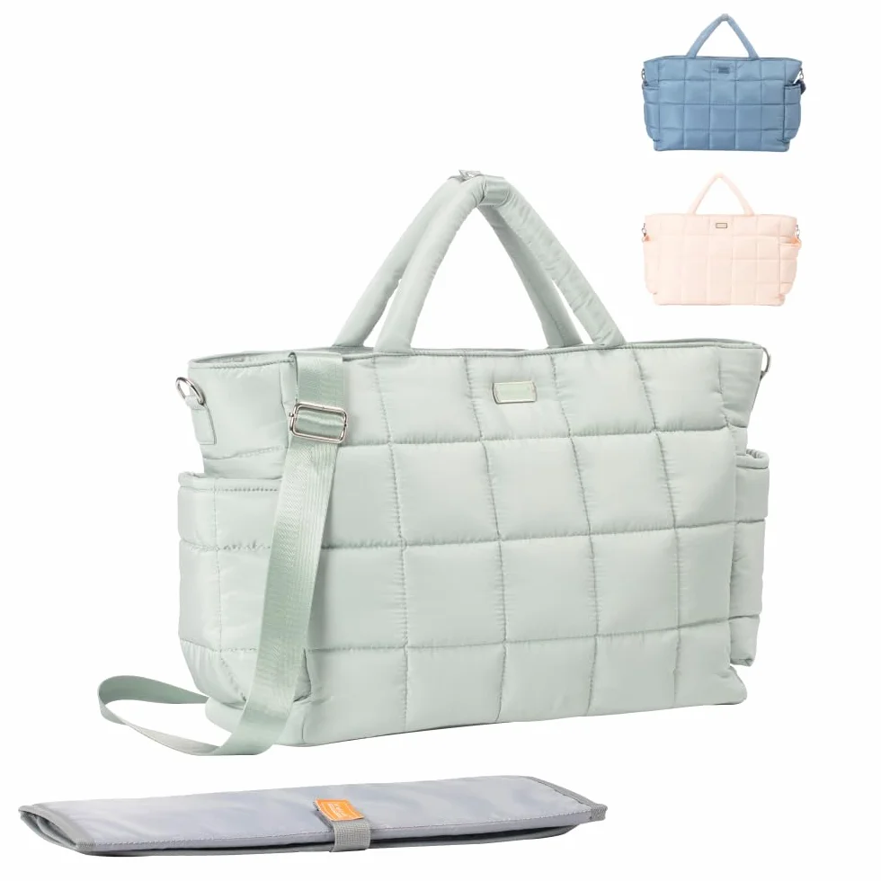 Borsa per pannolini, messenger stile piumino, borsa da viaggio essenziale per bambini, con fasciatoio e tasche isolate, multifunzione