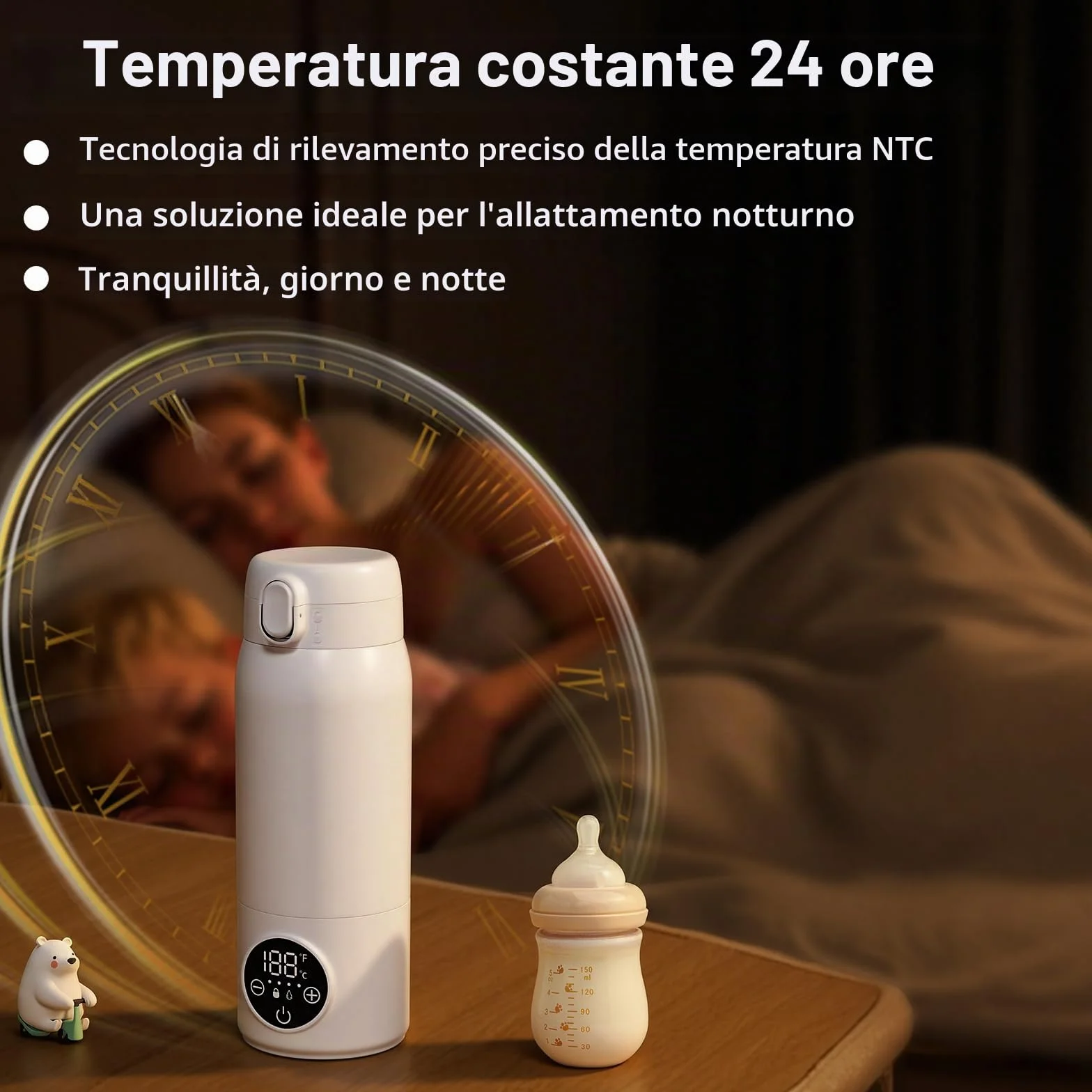 Scaldabottiglie portatile elettrico a riscaldamento rapido ricaricabile (500 ml) con indicatore LED per latte materno e acqua, per auto, campeggio e viaggi