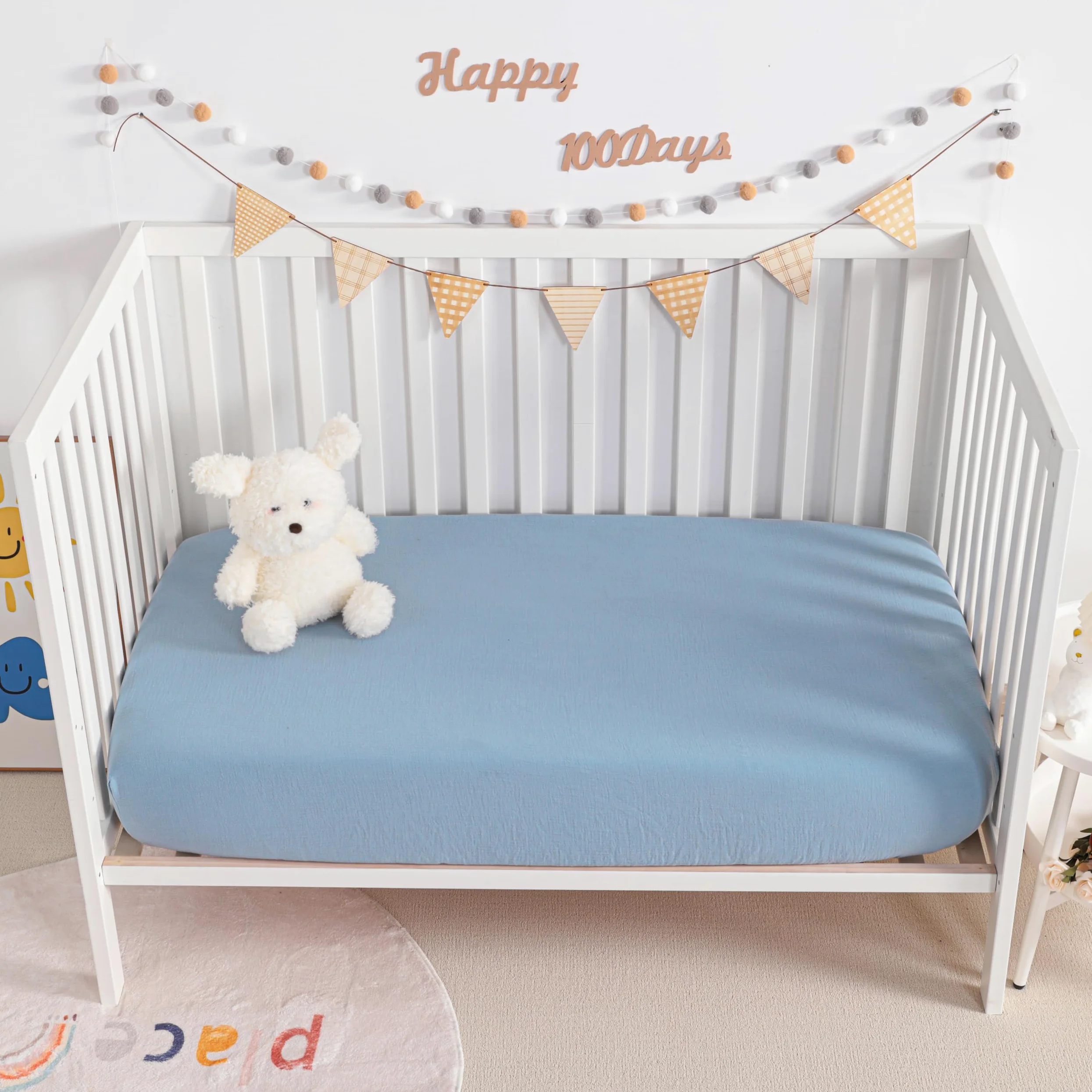 NTBAY Confezione da 2 lenzuola in mussola di cotone, morbide e traspiranti, a doppio strato, 61 x 96 cm, per culle e materassi per bambini, ragazzi, ragazze, unisex, colore celeste, 61 x 96 cm