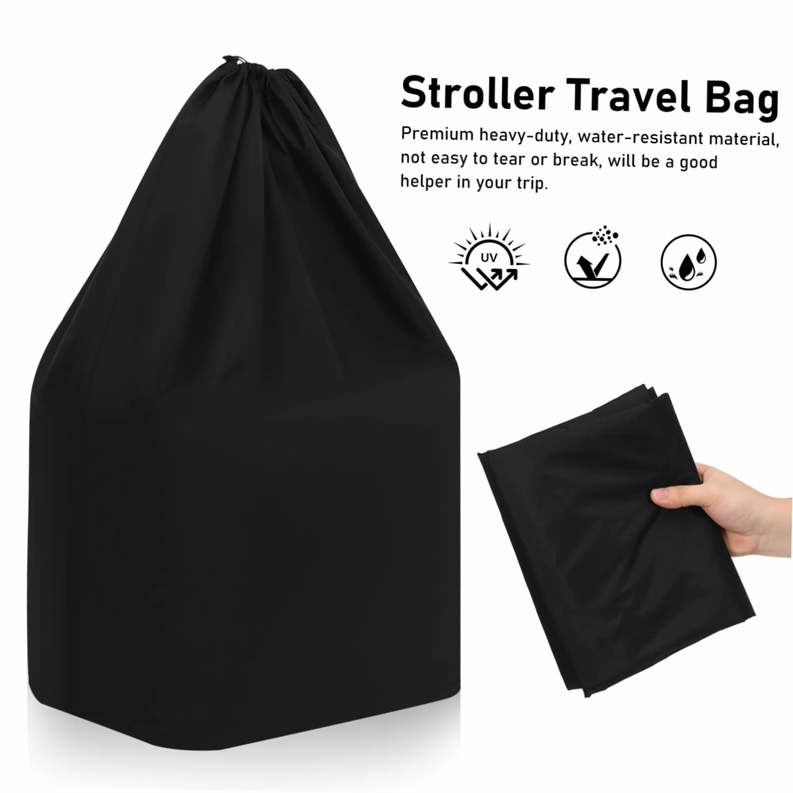 FRCOLOR Borsa da Trasporto per Carrozzina in Nylon Nero con Chiusura a Coulisse Bloccabile e Spallacci Imbottiti, per Aereo e Trasporto Comodo
